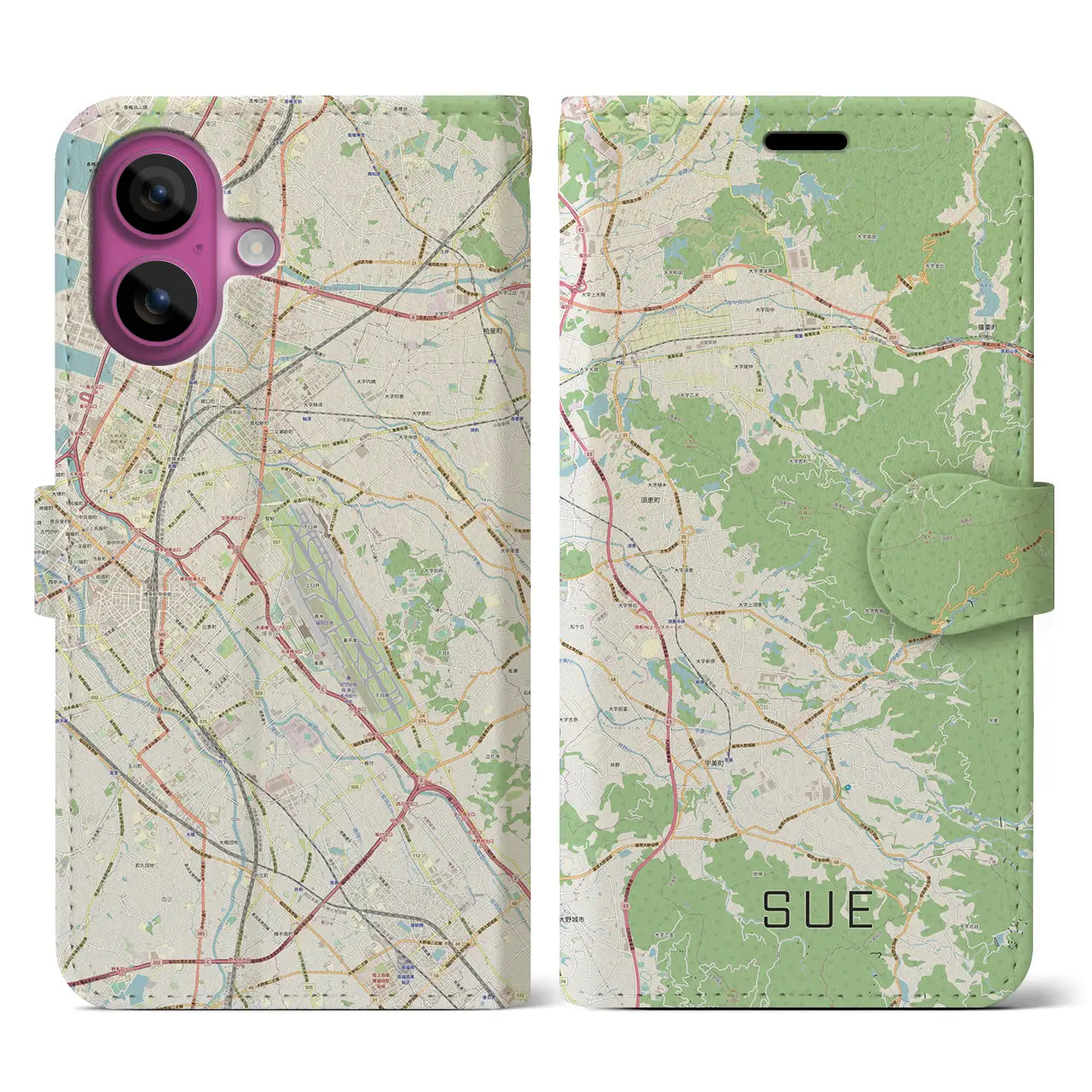【須恵(福岡県)】地図柄iPhoneケース(手帳タイプ)ナチュラル・iPhone 16 Pro 用