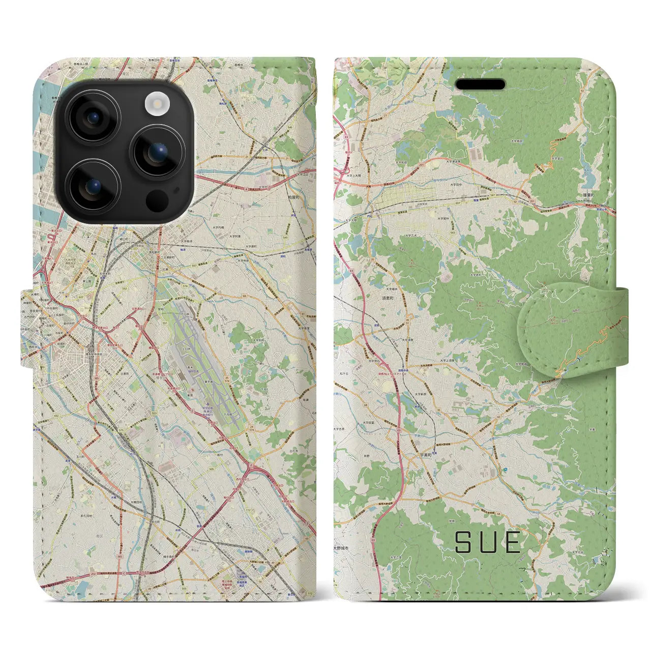 【須恵(福岡県)】地図柄iPhoneケース(手帳タイプ)ナチュラル・iPhone 16 用