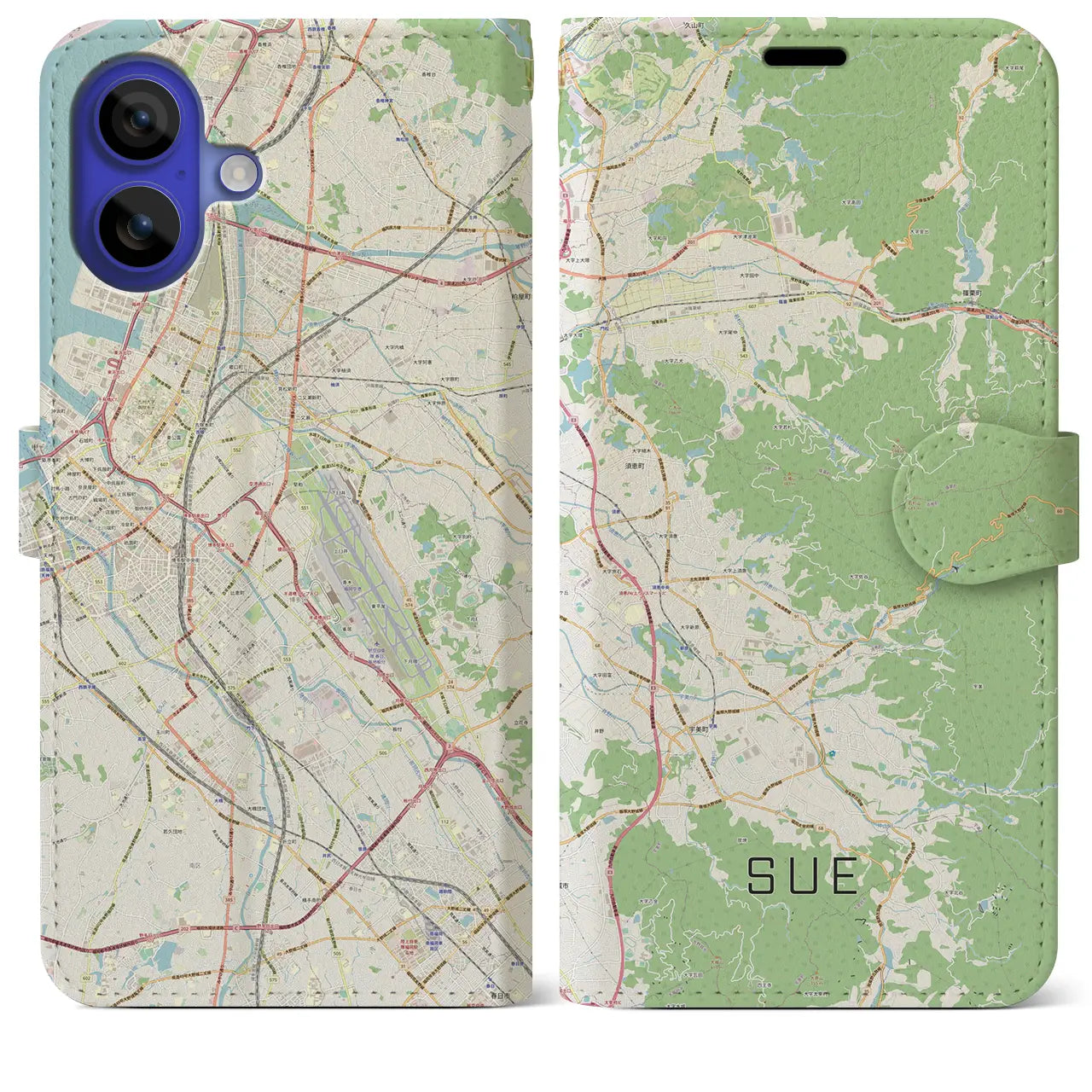 【須恵(福岡県)】地図柄iPhoneケース(手帳タイプ)ナチュラル・iPhone 16 Pro Max 用