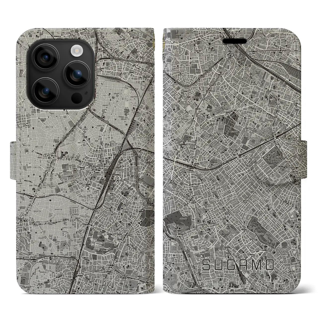 【巣鴨(東京都)】地図柄iPhoneケース(手帳タイプ)モノトーン・iPhone 16 用
