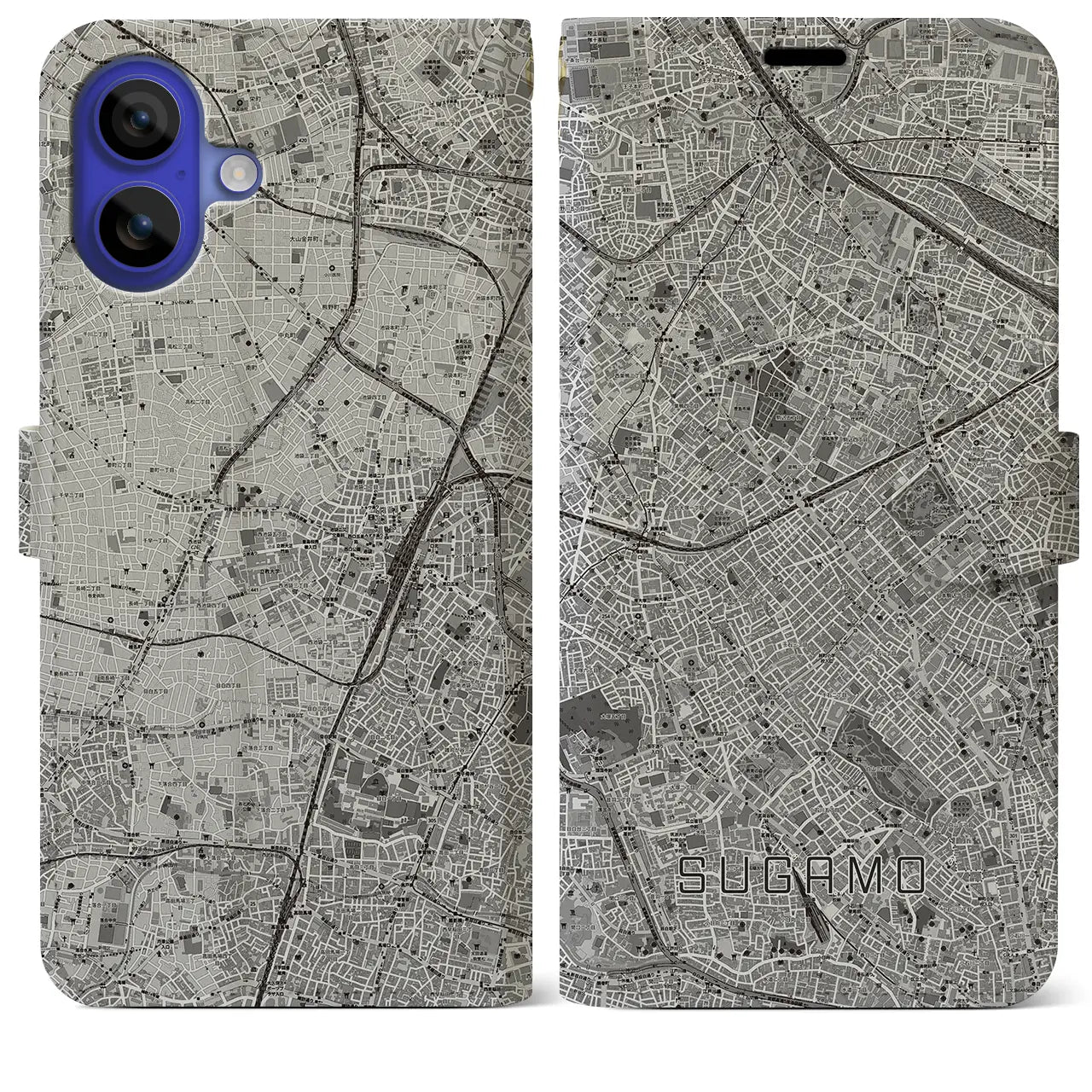 【巣鴨(東京都)】地図柄iPhoneケース(手帳タイプ)モノトーン・iPhone 16 Pro Max 用