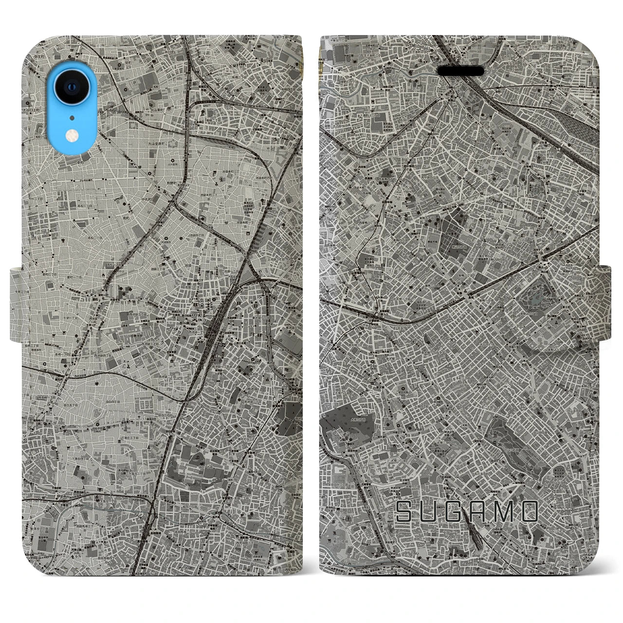 【巣鴨(東京都)】地図柄iPhoneケース(手帳タイプ)モノトーン・iPhone XR 用