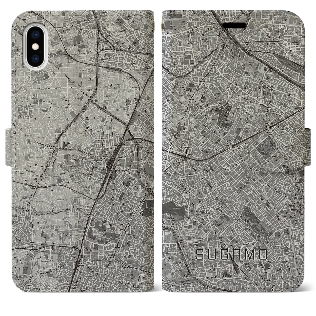 【巣鴨(東京都)】地図柄iPhoneケース(手帳タイプ)モノトーン・iPhone XS Max 用