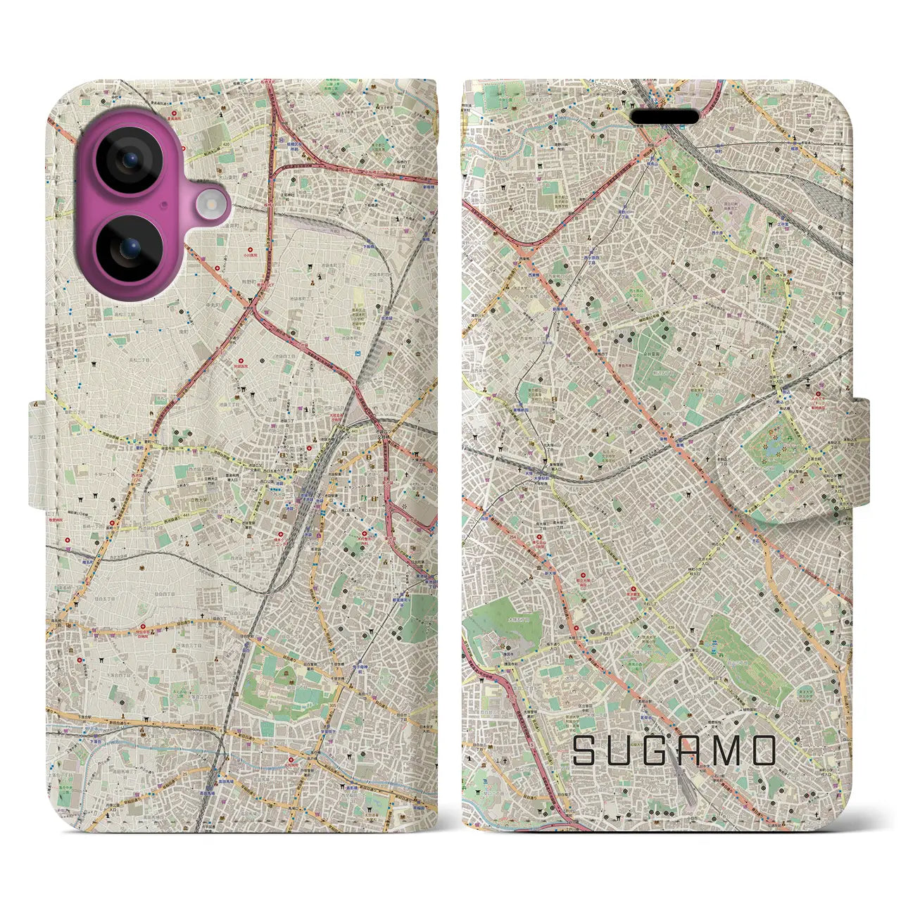 【巣鴨(東京都)】地図柄iPhoneケース(手帳タイプ)ナチュラル・iPhone 16 Pro 用