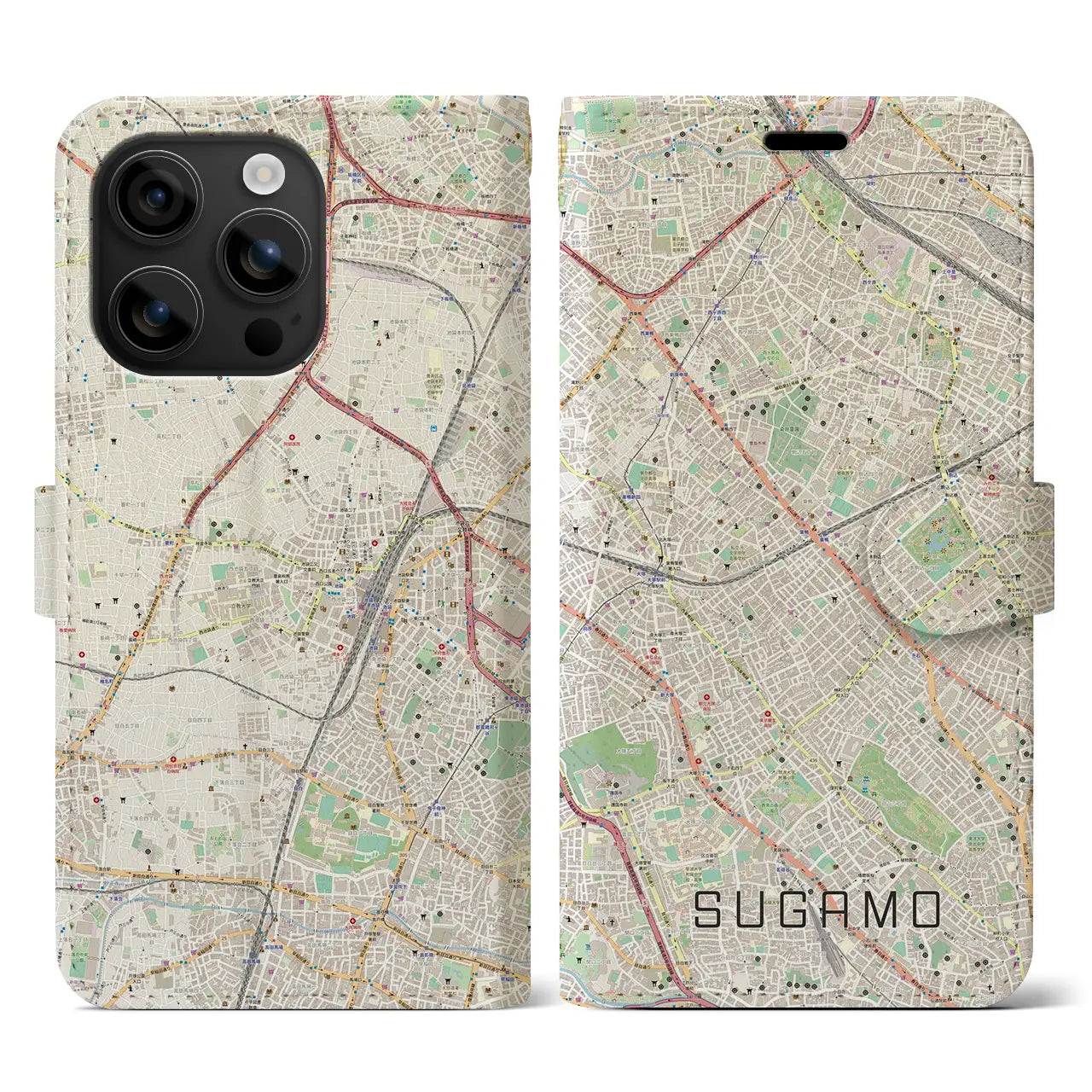 【巣鴨(東京都)】地図柄iPhoneケース(手帳タイプ)ナチュラル・iPhone 16 用