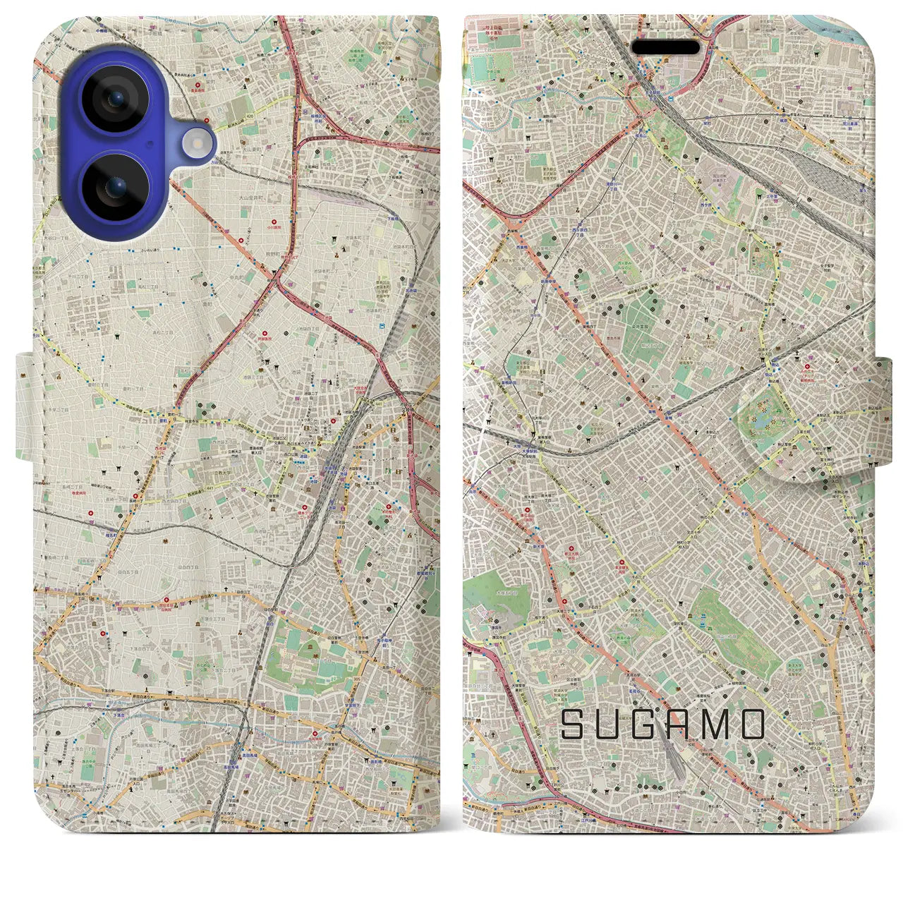 【巣鴨(東京都)】地図柄iPhoneケース(手帳タイプ)