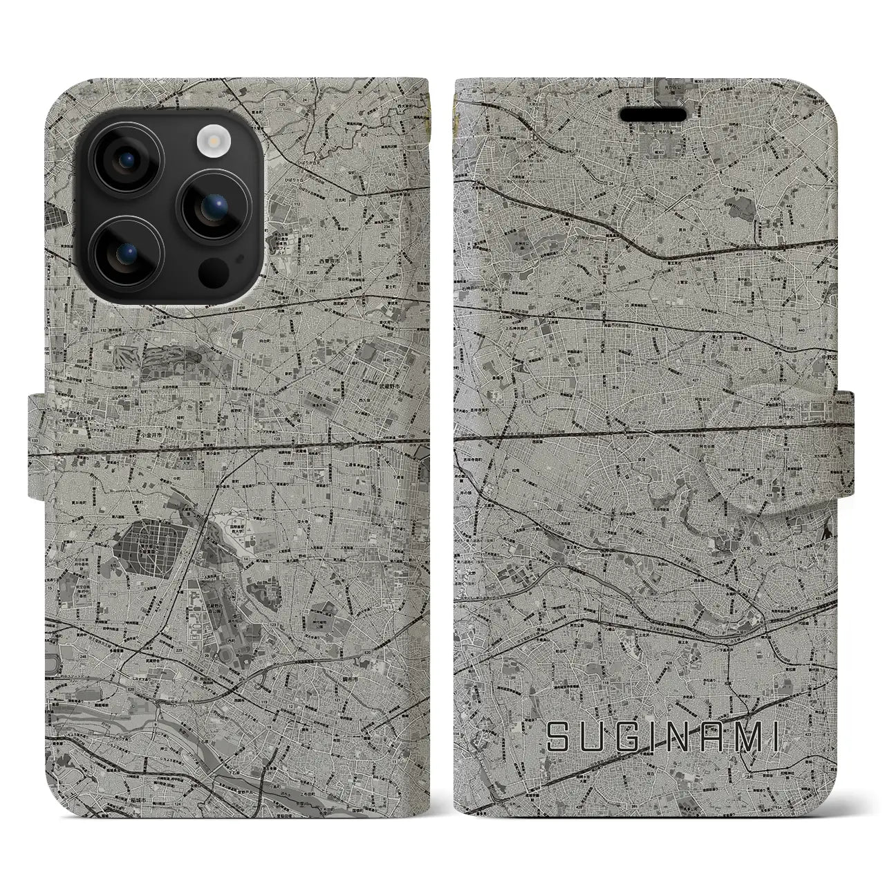 【杉並(東京都)】地図柄iPhoneケース(手帳タイプ)モノトーン・iPhone 16 用