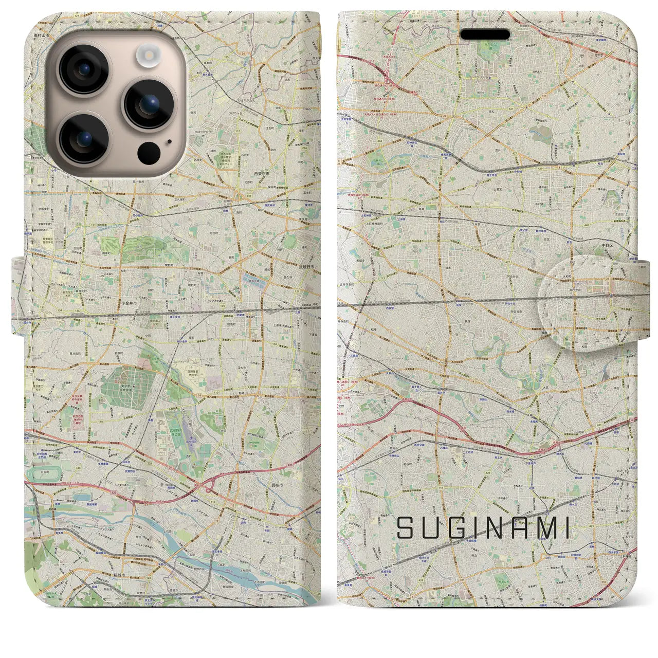 【杉並(東京都)】地図柄iPhoneケース(手帳タイプ)ナチュラル・iPhone 16 Plus 用