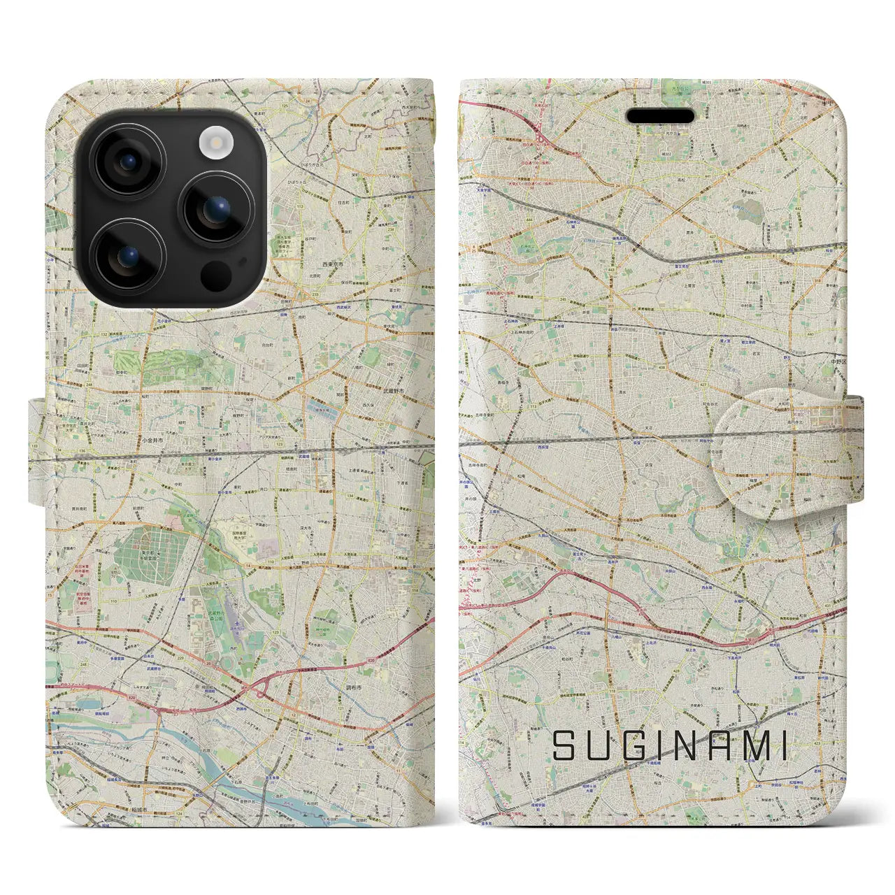 【杉並(東京都)】地図柄iPhoneケース(手帳タイプ)ナチュラル・iPhone 16 用