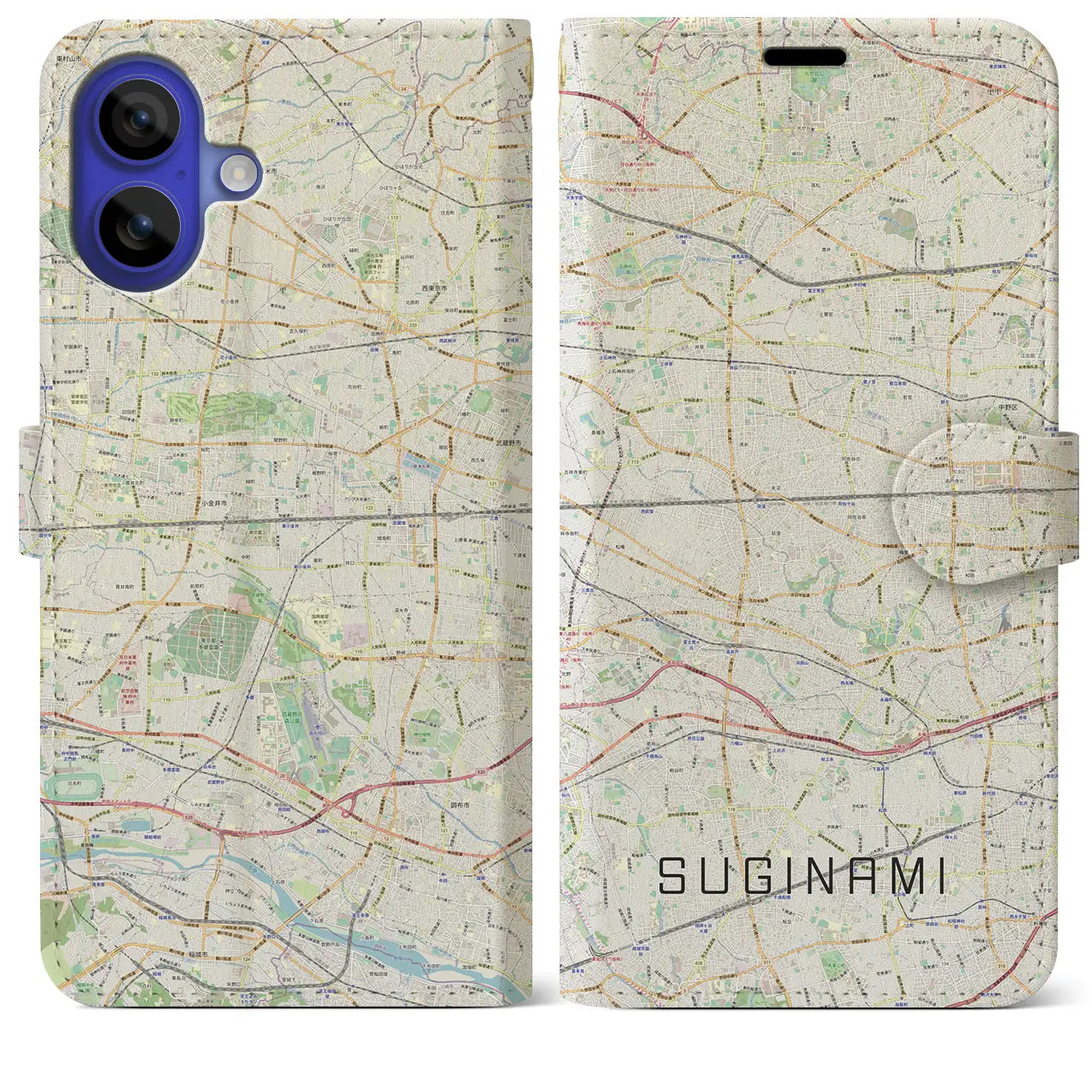 【杉並(東京都)】地図柄iPhoneケース(手帳タイプ)ナチュラル・iPhone 16 Pro Max 用