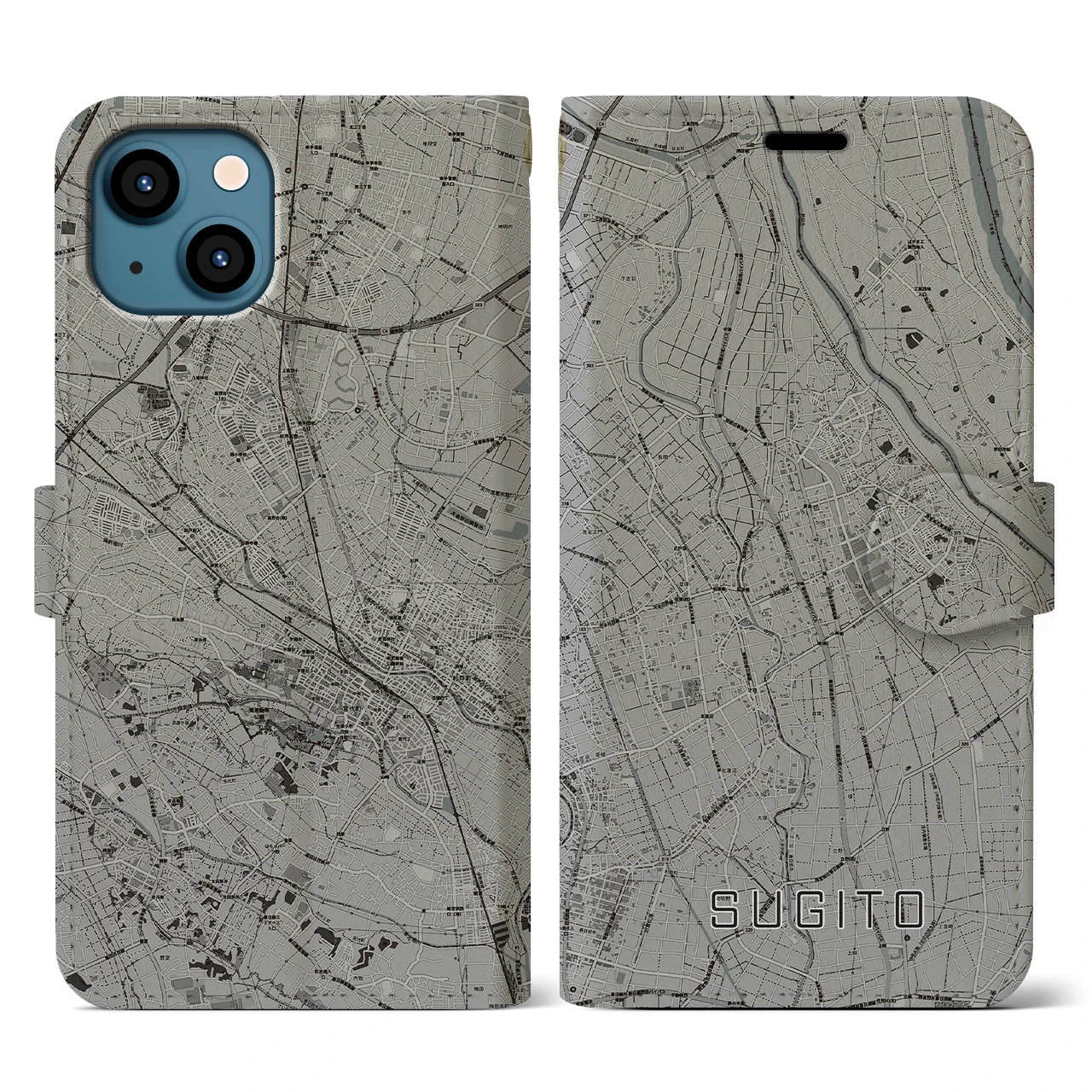 【杉戸(埼玉県)】地図柄iPhoneケース(手帳タイプ)