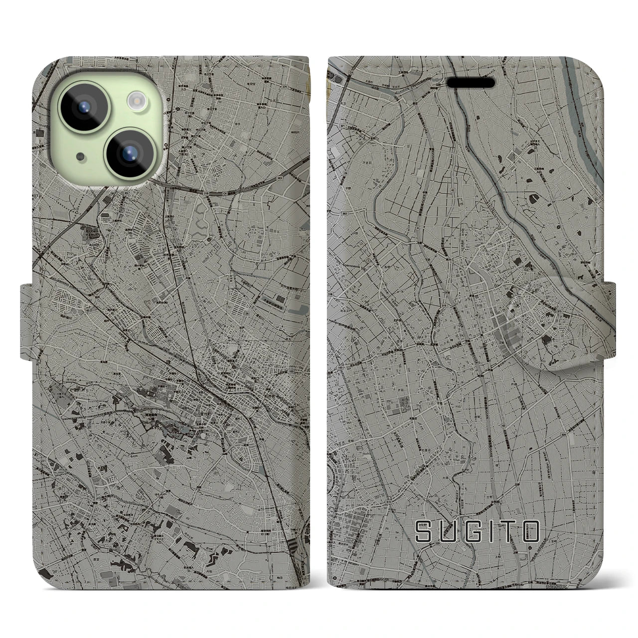 【杉戸(埼玉県)】地図柄iPhoneケース(手帳タイプ)