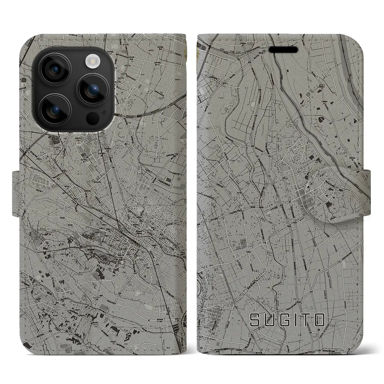【杉戸(埼玉県)】地図柄iPhoneケース(手帳タイプ)モノトーン・iPhone 16 用