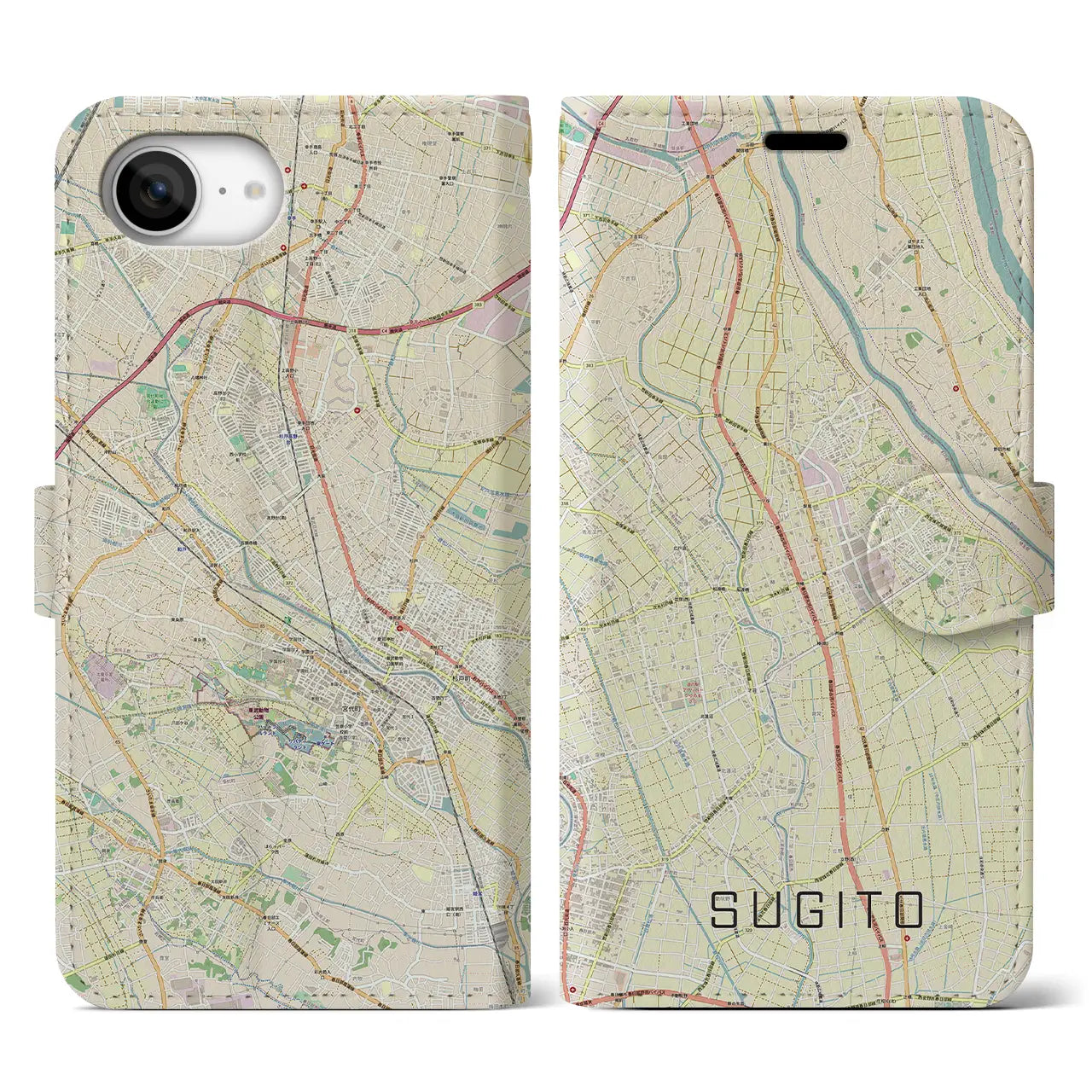 【杉戸(埼玉県)】地図柄iPhoneケース(手帳タイプ)