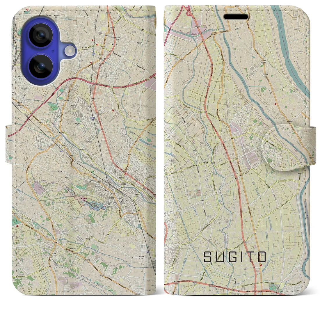 【杉戸(埼玉県)】地図柄iPhoneケース(手帳タイプ)ナチュラル・iPhone 16 Pro Max 用