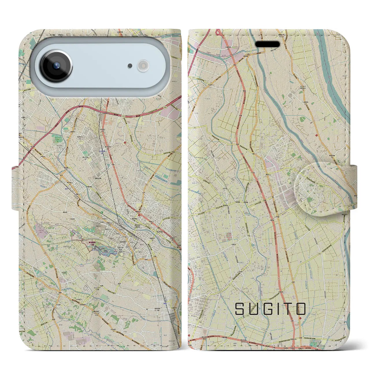 【杉戸(埼玉県)】地図柄iPhoneケース(手帳タイプ)モノトーン・iPhone 17 Pro Max 用