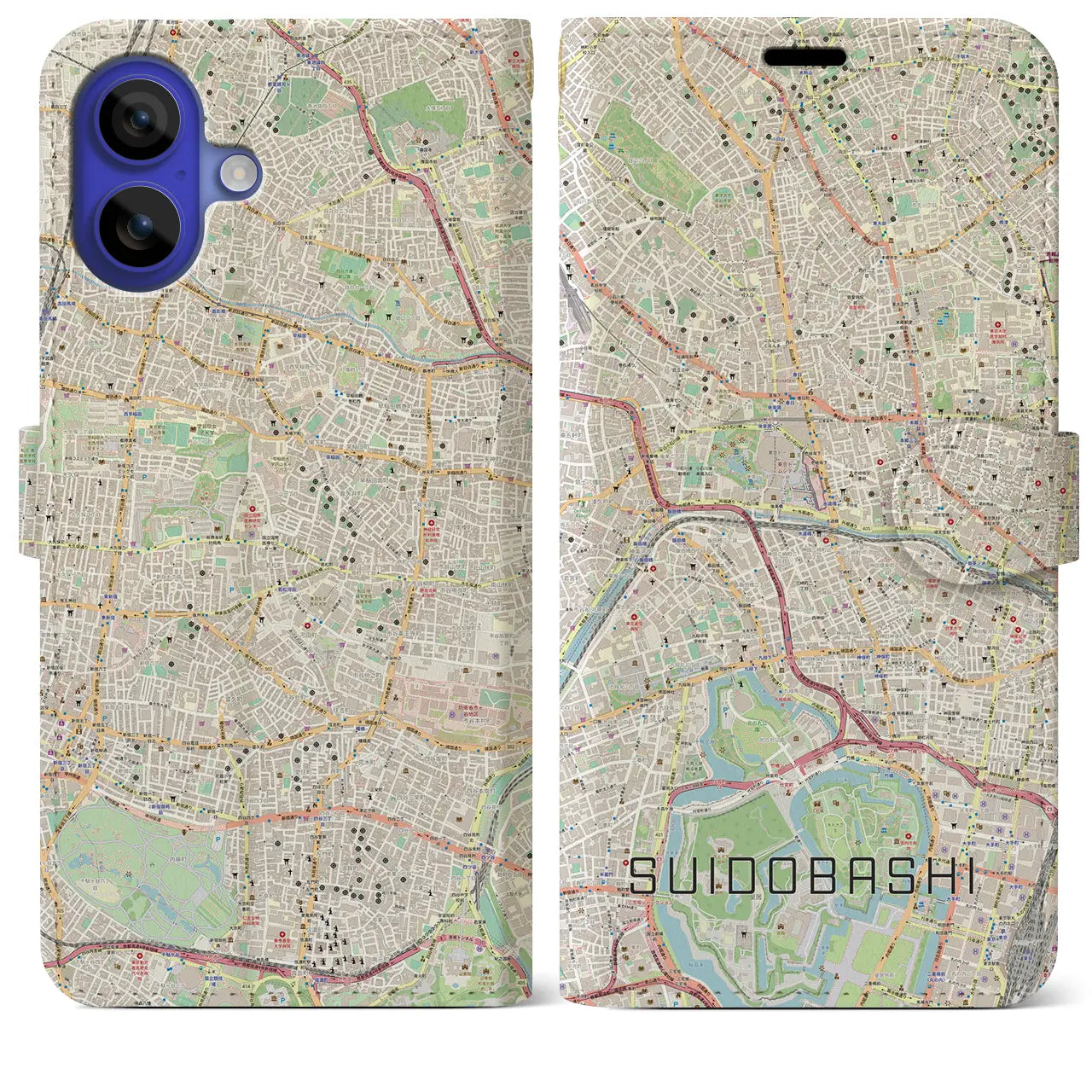 【水道橋(東京都)】地図柄iPhoneケース(手帳タイプ)ナチュラル・iPhone 16 Pro Max 用