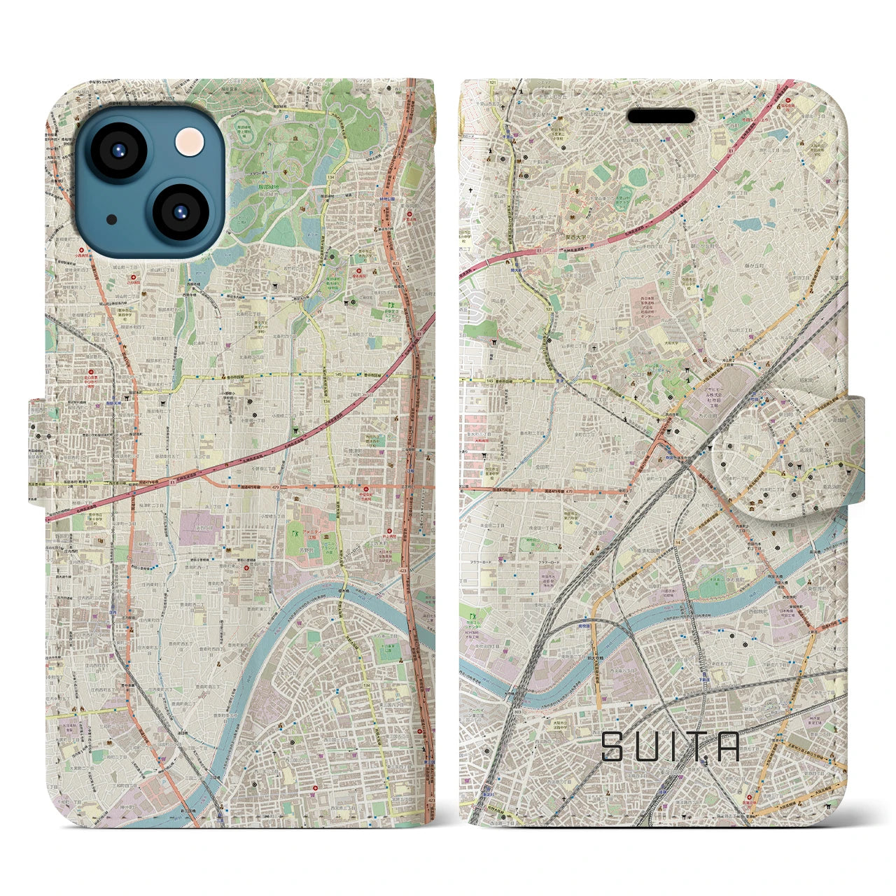 【吹田(大阪府)】地図柄iPhoneケース(手帳タイプ)