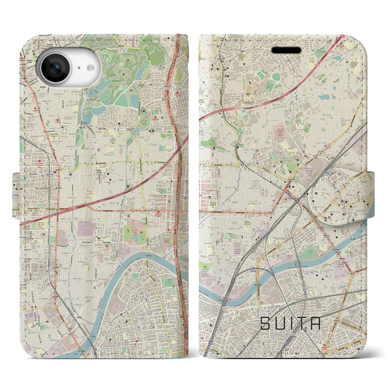 【吹田(大阪府)】地図柄iPhoneケース(手帳タイプ)