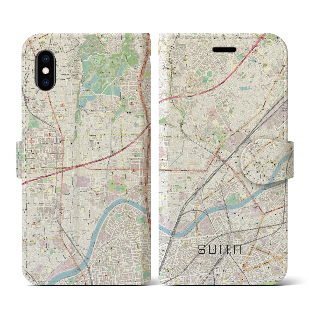 【吹田(大阪府)】地図柄iPhoneケース(手帳タイプ)ナチュラル・iPhone XS / X 用