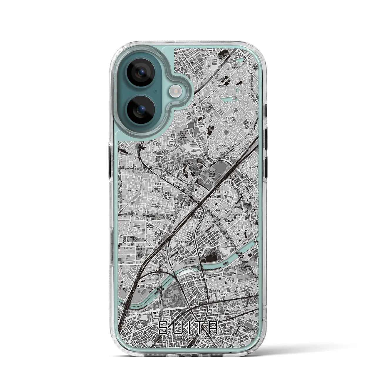 【吹田(大阪府)】地図柄iPhoneケース(MagSafeタイプ)モノトーン・iPhone 16 Pro 用