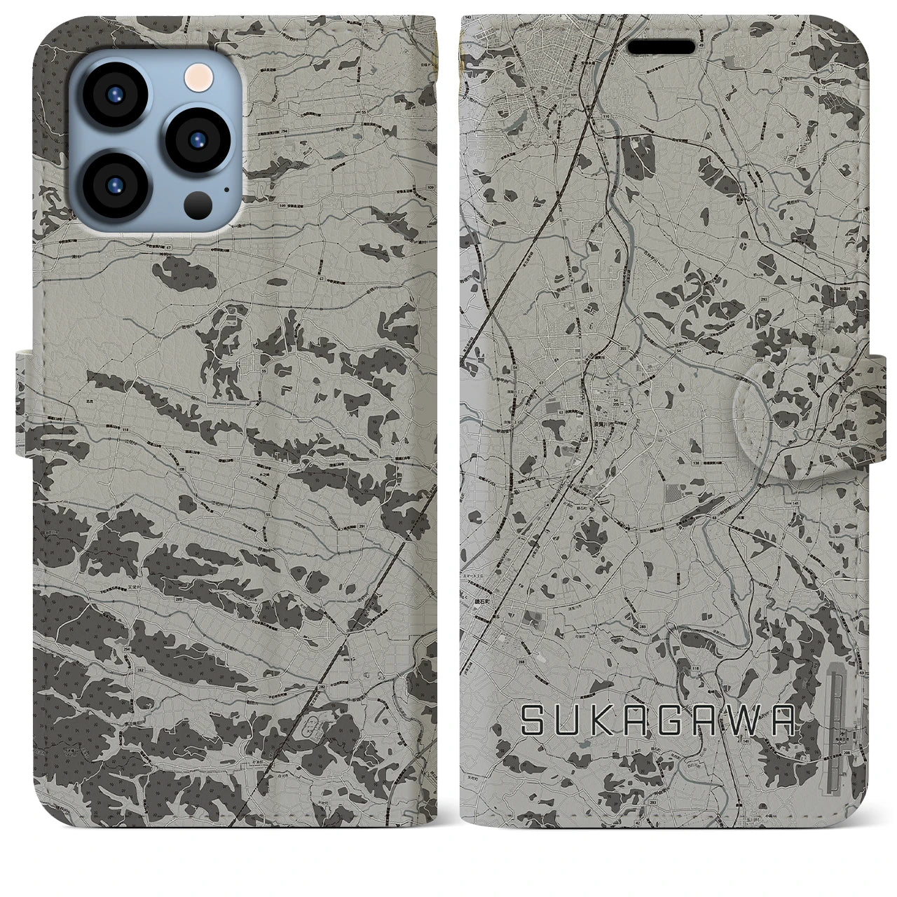 【須賀川(福島県)】地図柄iPhoneケース(手帳タイプ)