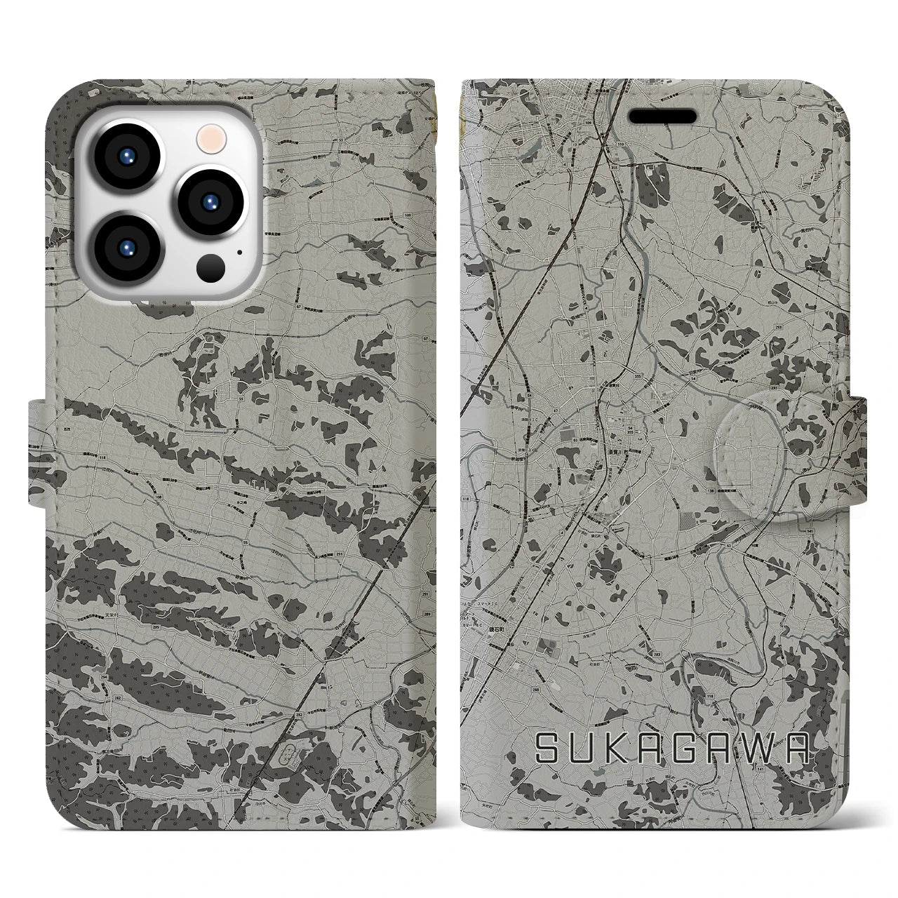 【須賀川(福島県)】地図柄iPhoneケース(手帳タイプ)