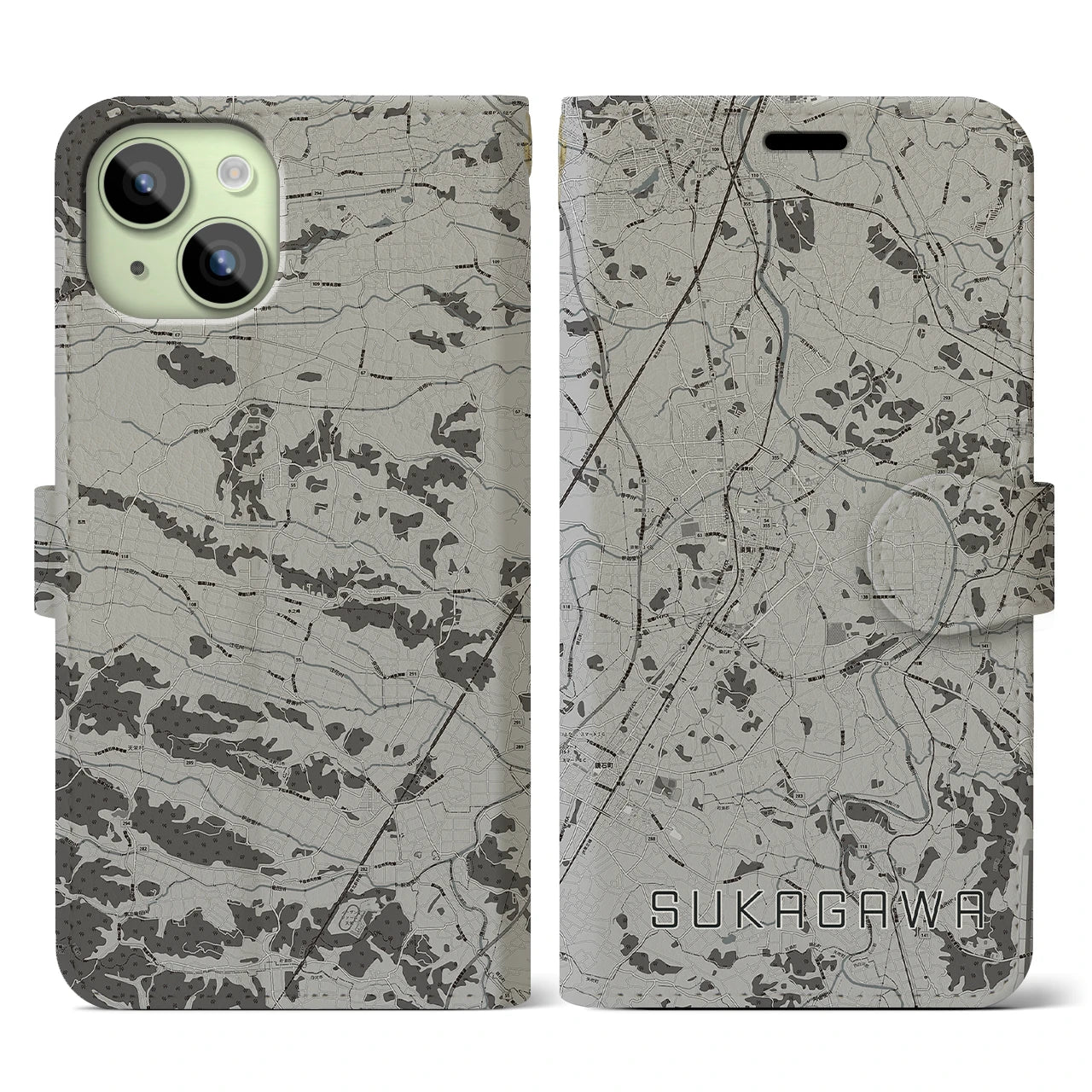 【須賀川(福島県)】地図柄iPhoneケース(手帳タイプ)