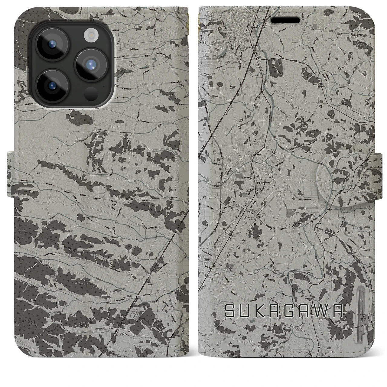 【須賀川(福島県)】地図柄iPhoneケース(手帳タイプ)