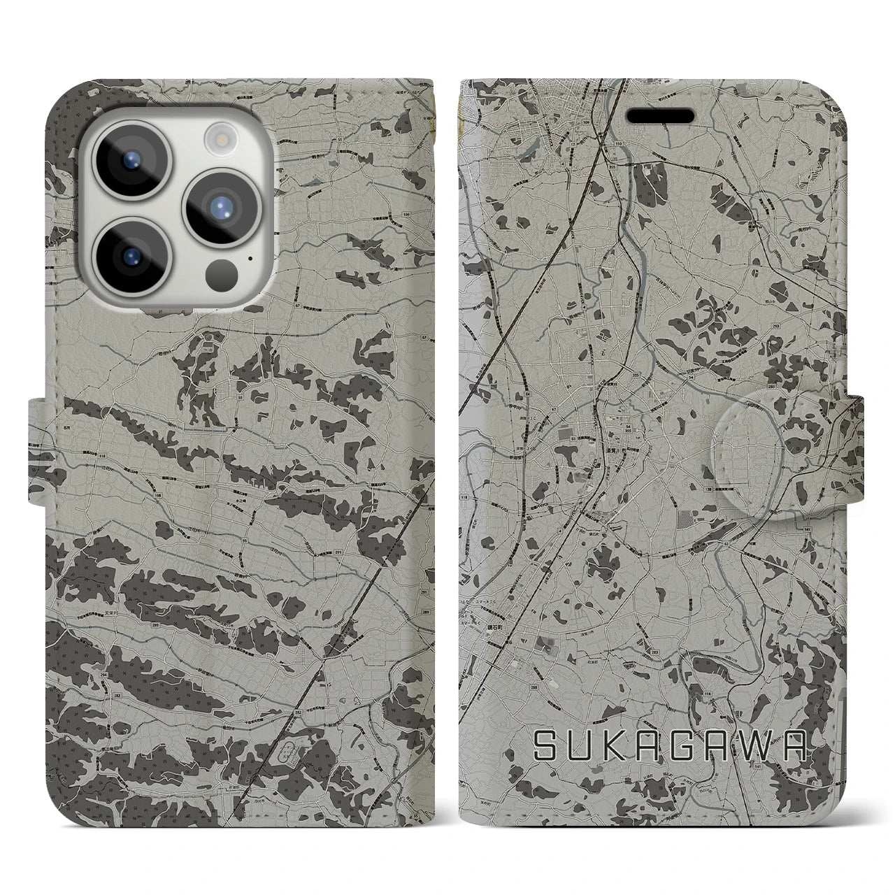 【須賀川(福島県)】地図柄iPhoneケース(手帳タイプ)