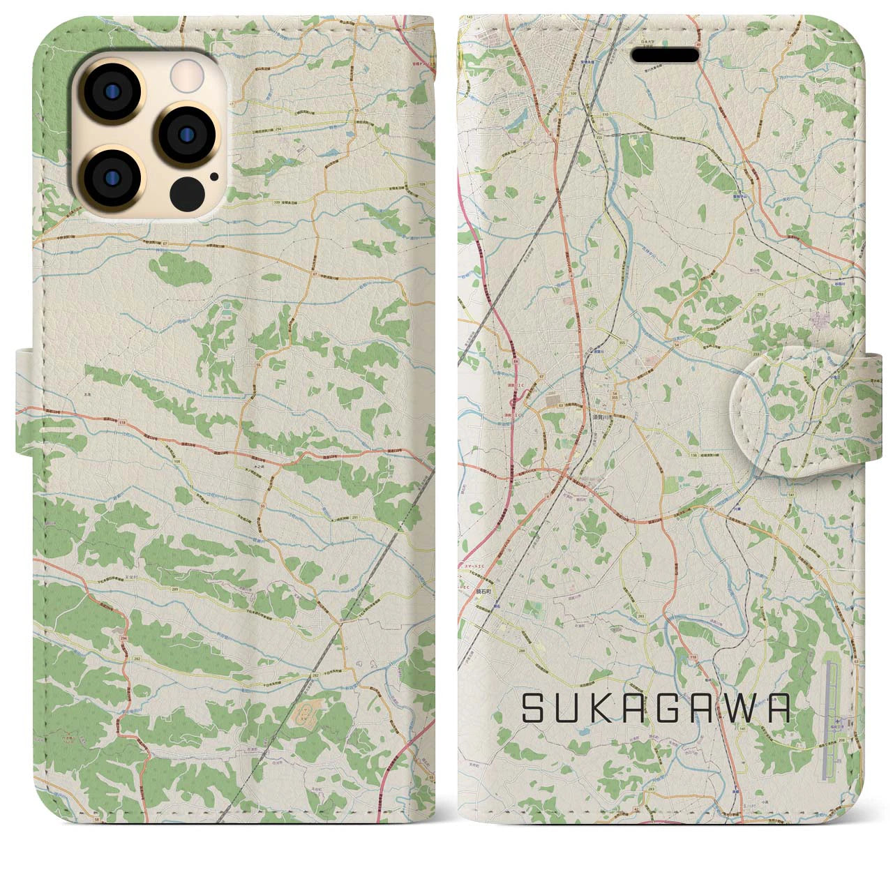 【須賀川(福島県)】地図柄iPhoneケース(手帳タイプ)ナチュラル・iPhone 12 Pro Max 用