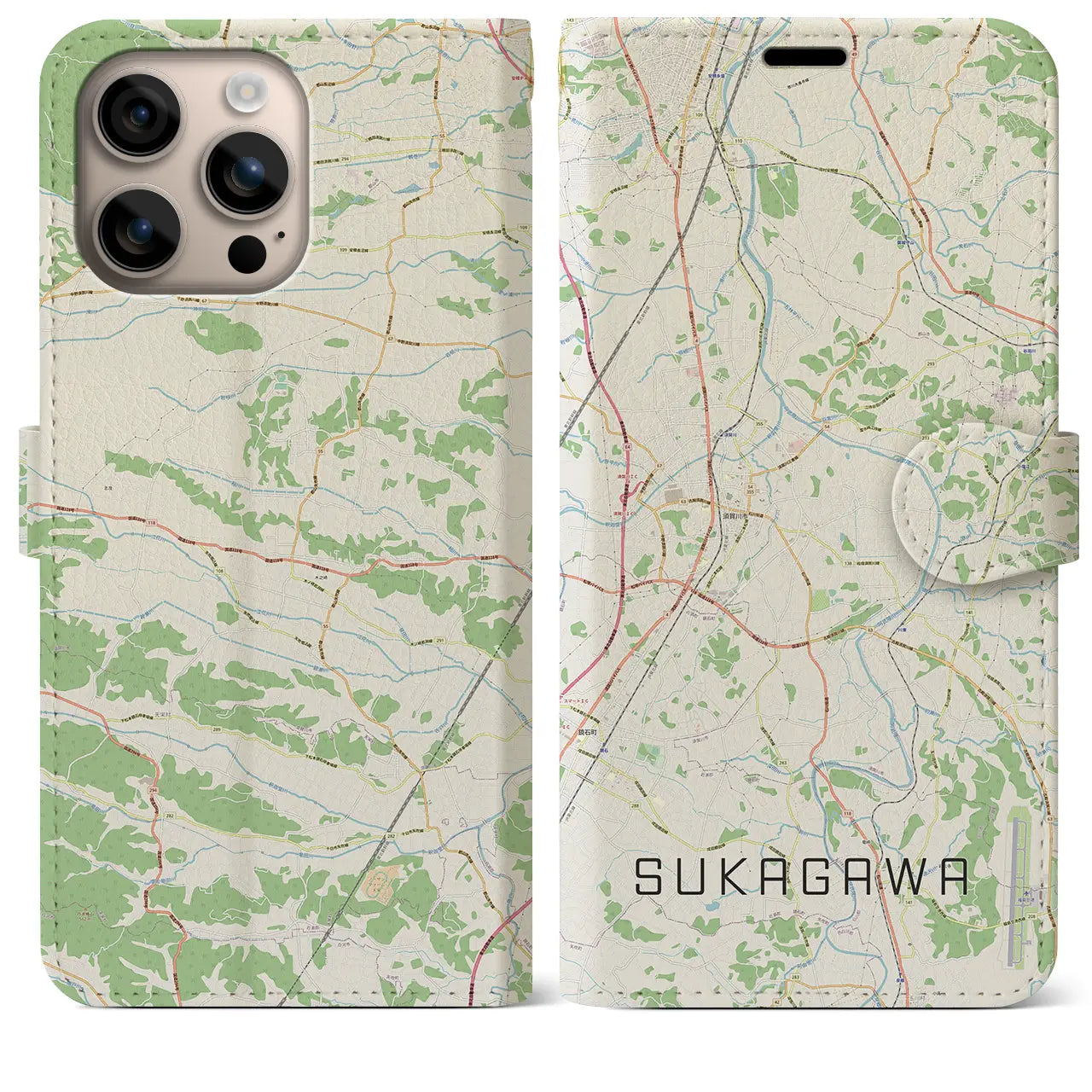 【須賀川(福島県)】地図柄iPhoneケース(手帳タイプ)