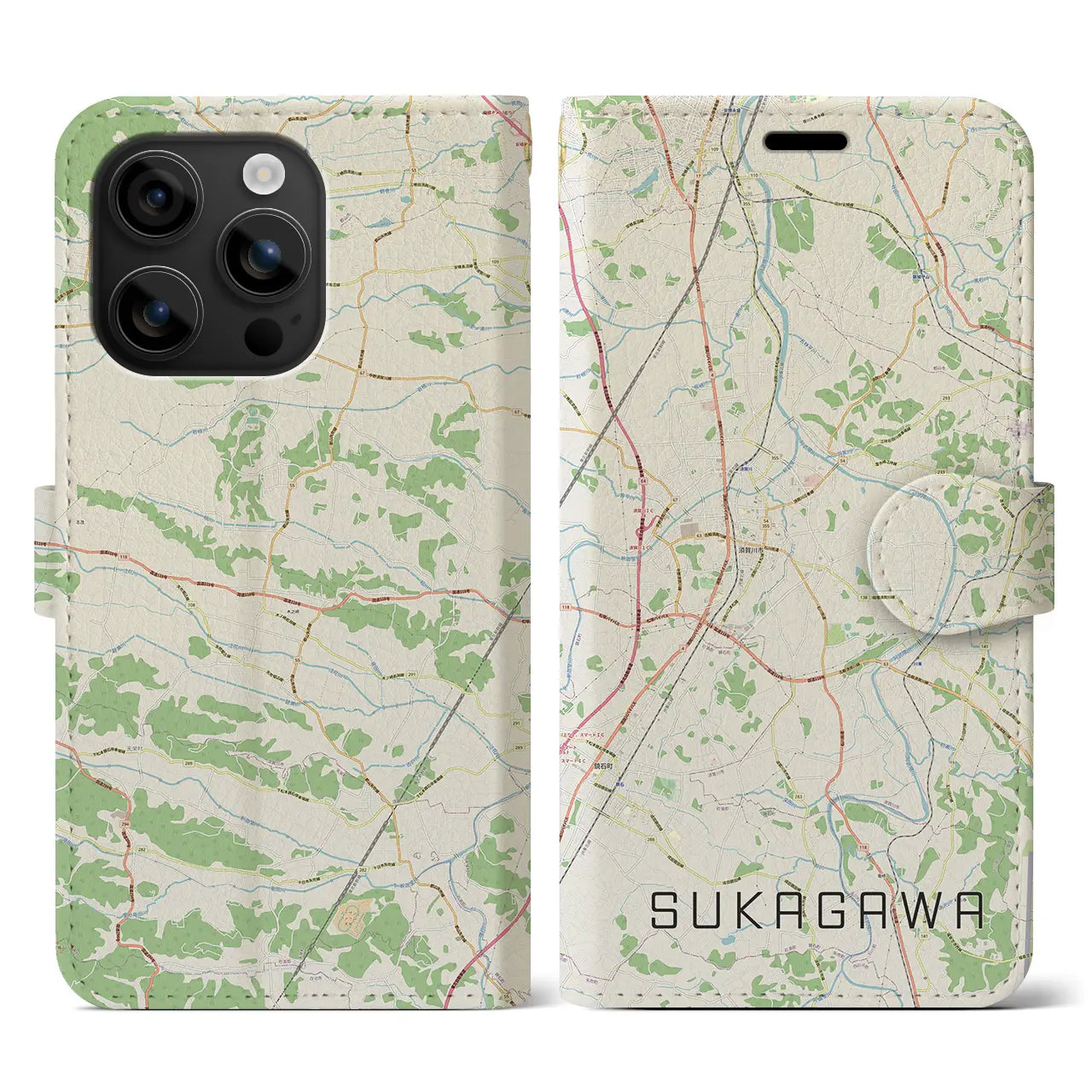 【須賀川(福島県)】地図柄iPhoneケース(手帳タイプ)ナチュラル・iPhone 16 用