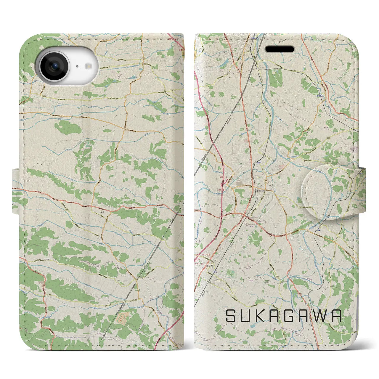 【須賀川(福島県)】地図柄iPhoneケース(手帳タイプ)