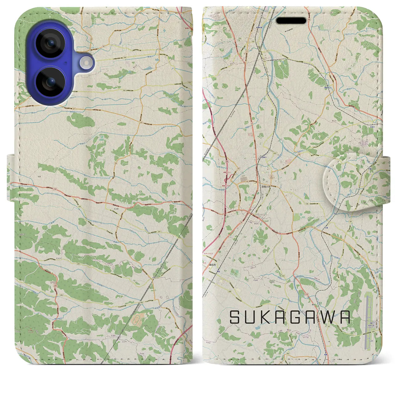 【須賀川(福島県)】地図柄iPhoneケース(手帳タイプ)ナチュラル・iPhone 16 Pro Max 用
