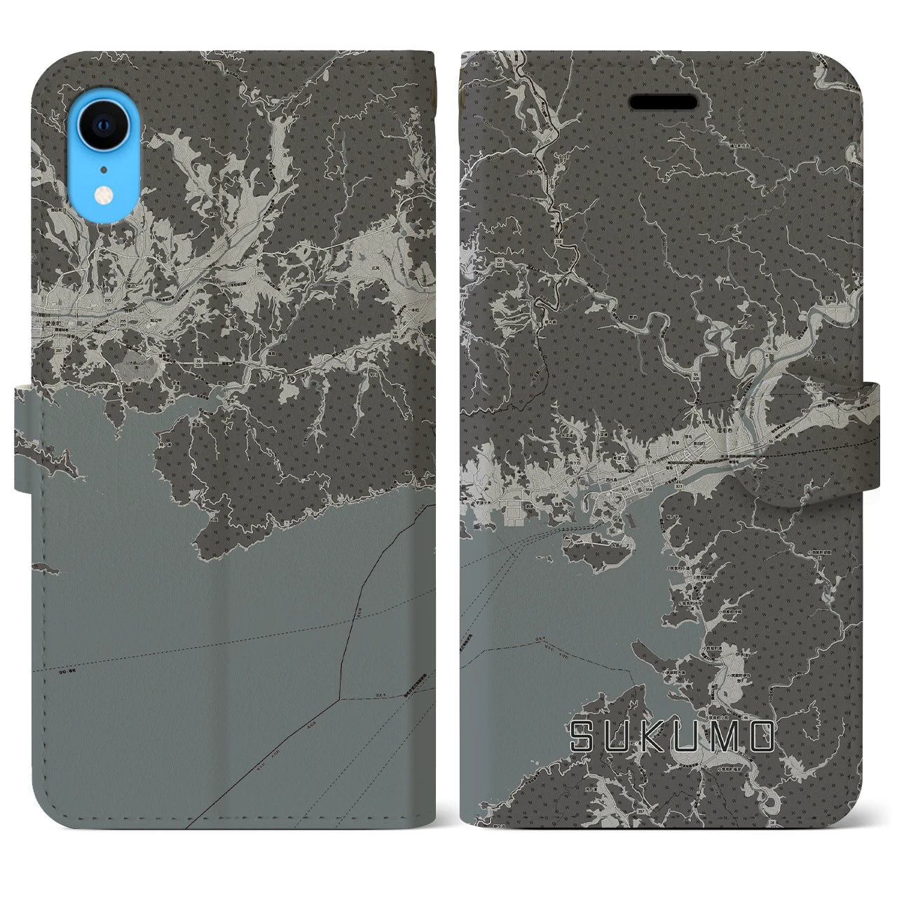 【宿毛(高知県)】地図柄iPhoneケース(手帳タイプ)モノトーン・iPhone XR 用