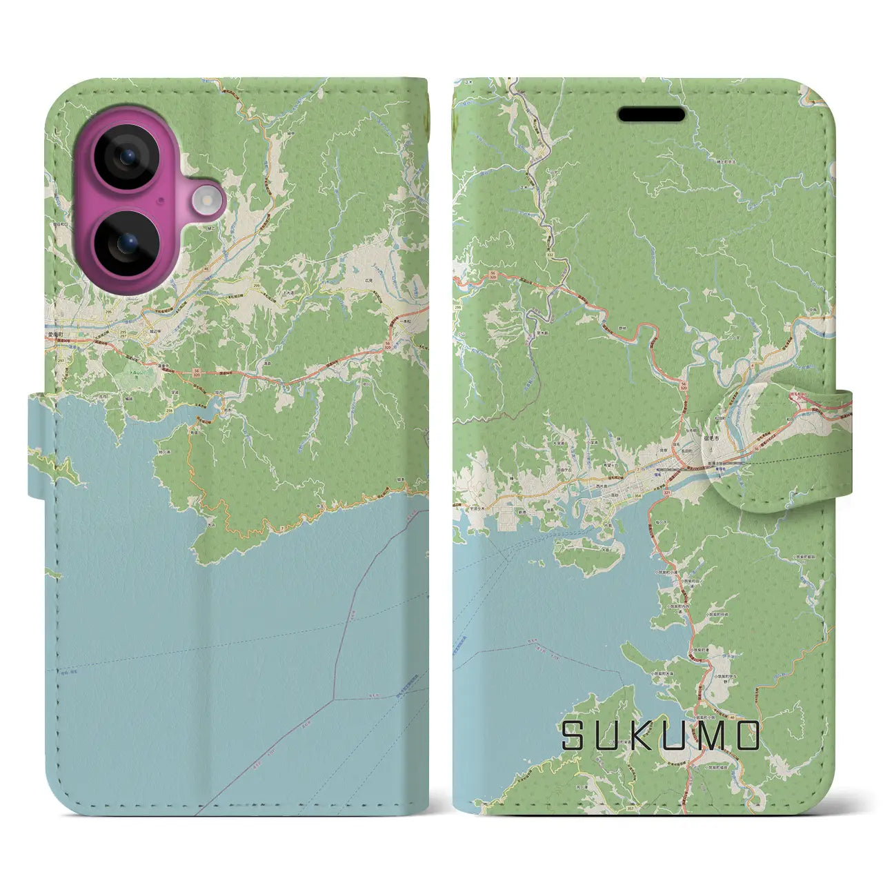 【宿毛(高知県)】地図柄iPhoneケース(手帳タイプ)ナチュラル・iPhone 16 Pro 用