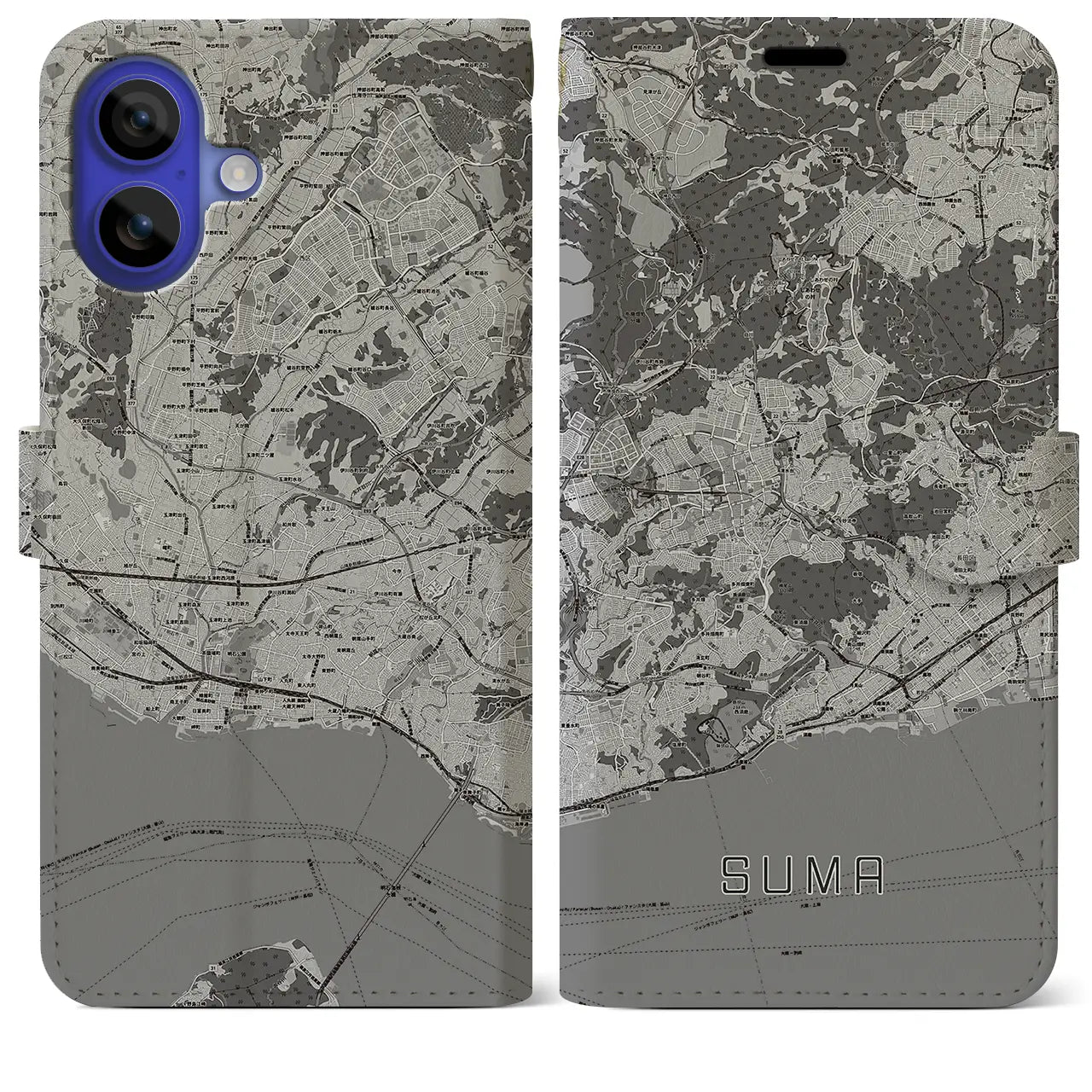 【須磨(兵庫県)】地図柄iPhoneケース(手帳タイプ)