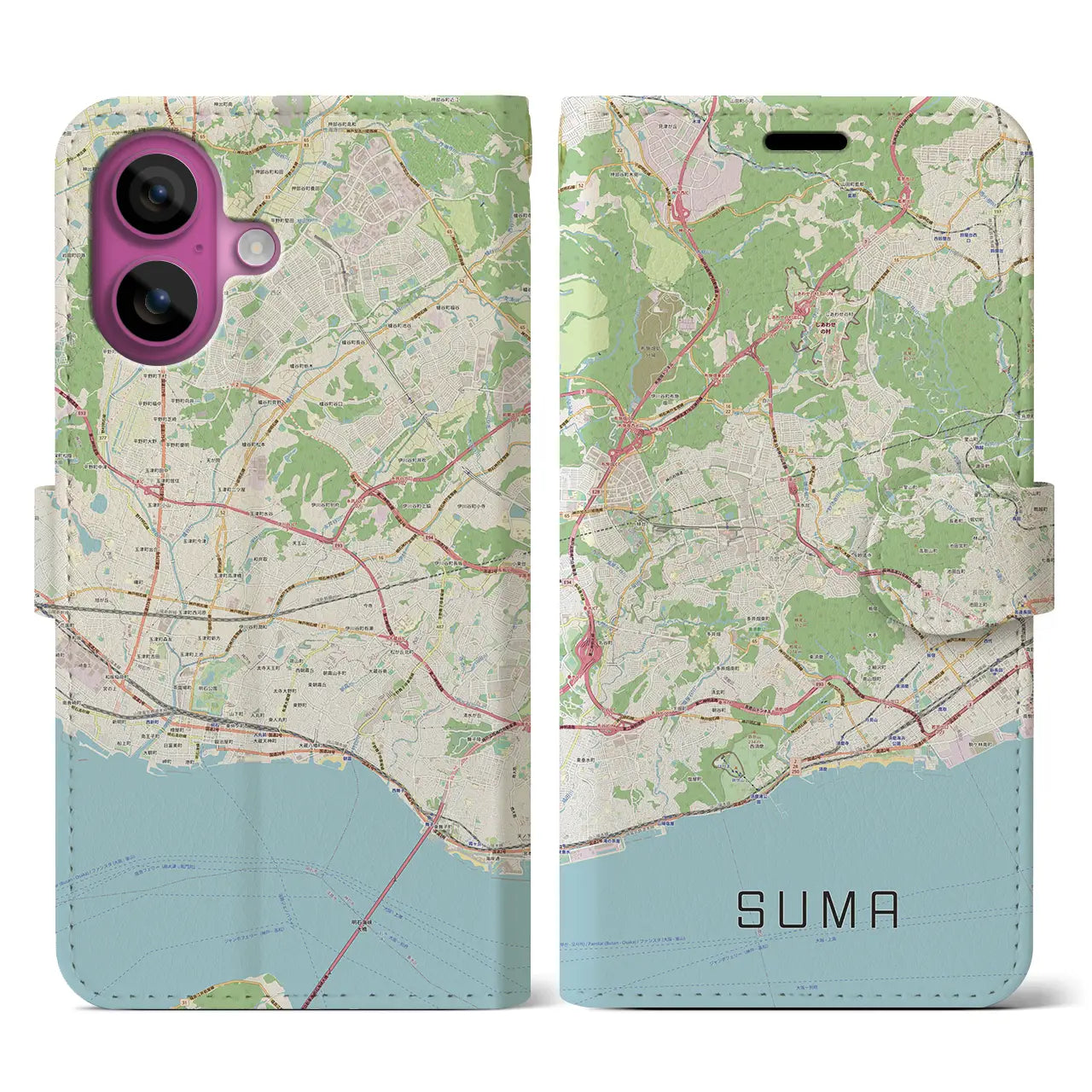 【須磨(兵庫県)】地図柄iPhoneケース(手帳タイプ)ナチュラル・iPhone 16 Pro 用