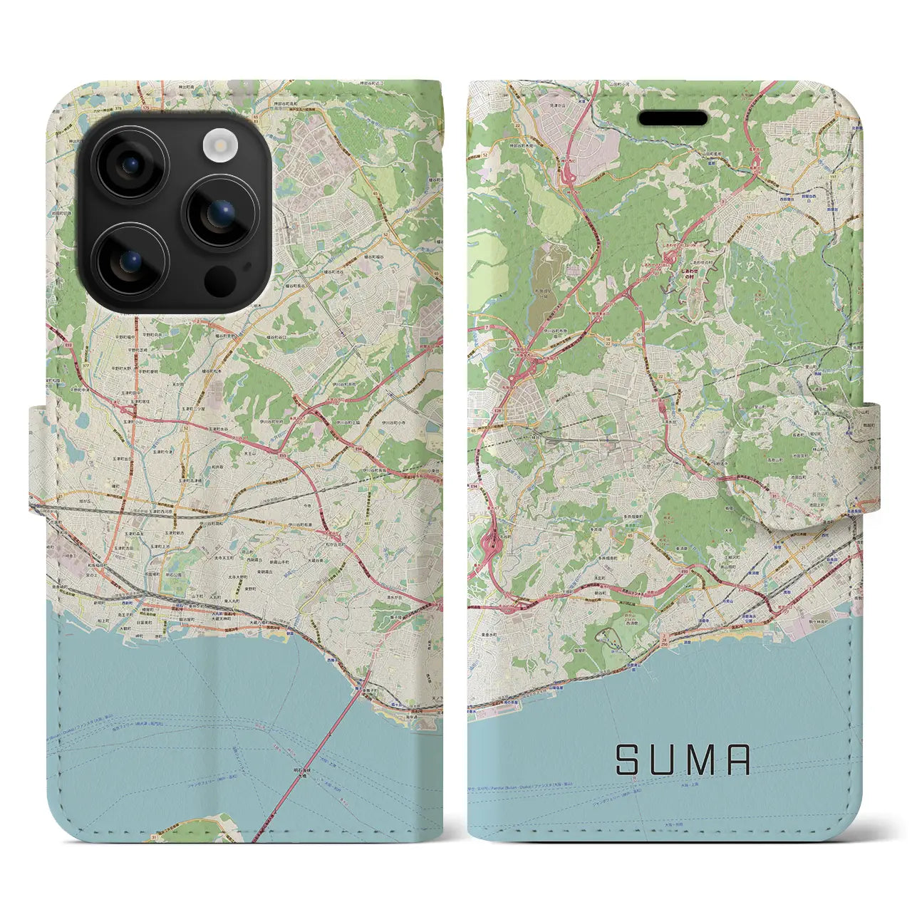 【須磨(兵庫県)】地図柄iPhoneケース(手帳タイプ)ナチュラル・iPhone 16 用
