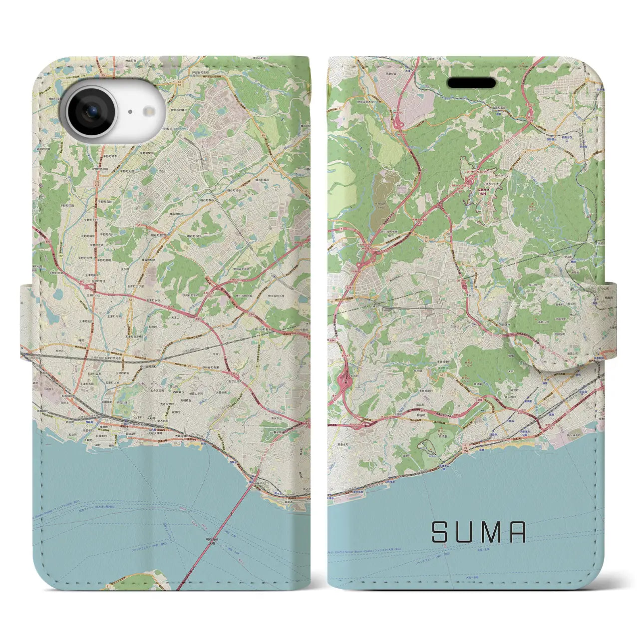 【須磨(兵庫県)】地図柄iPhoneケース(手帳タイプ)