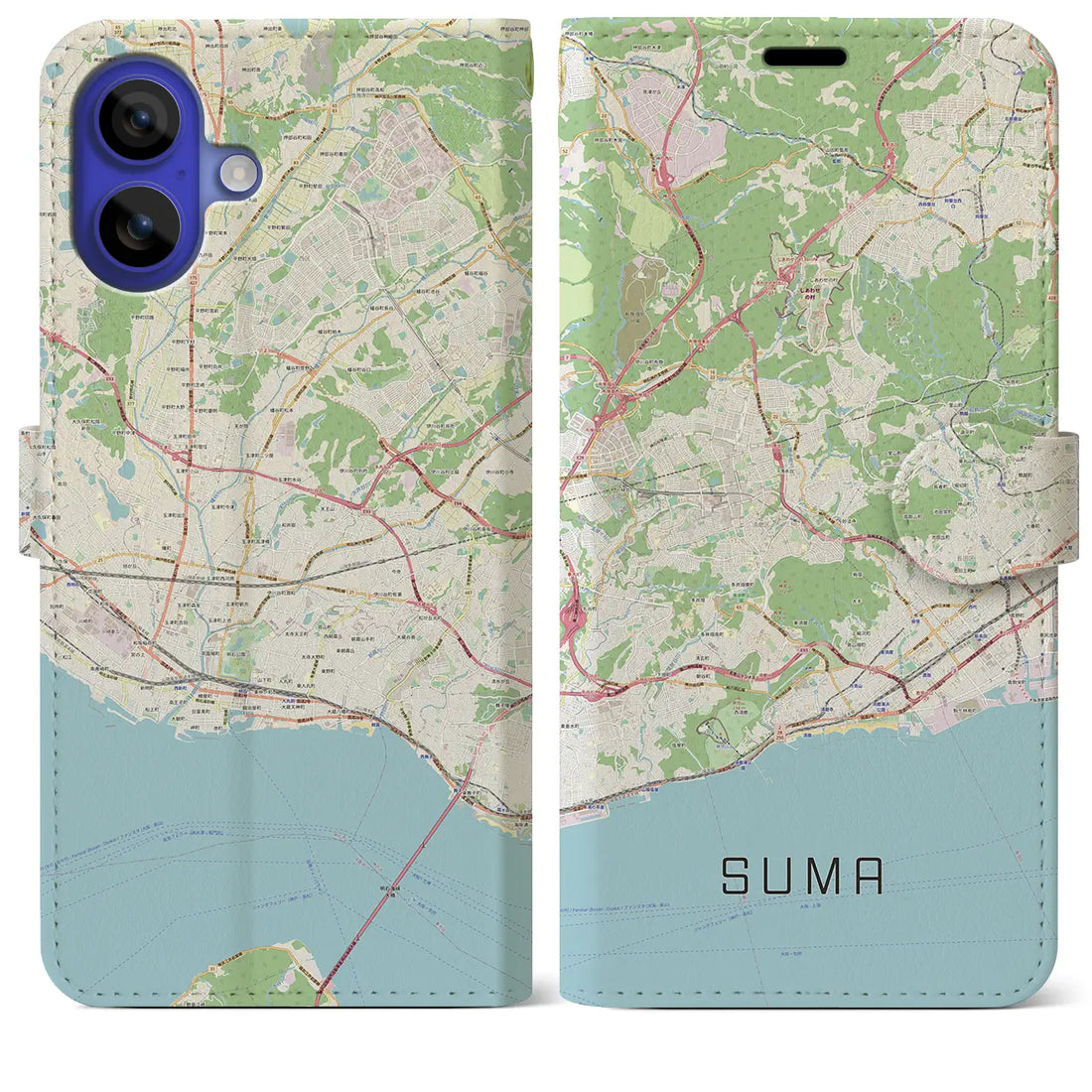 【須磨(兵庫県)】地図柄iPhoneケース(手帳タイプ)ナチュラル・iPhone 16 Pro Max 用