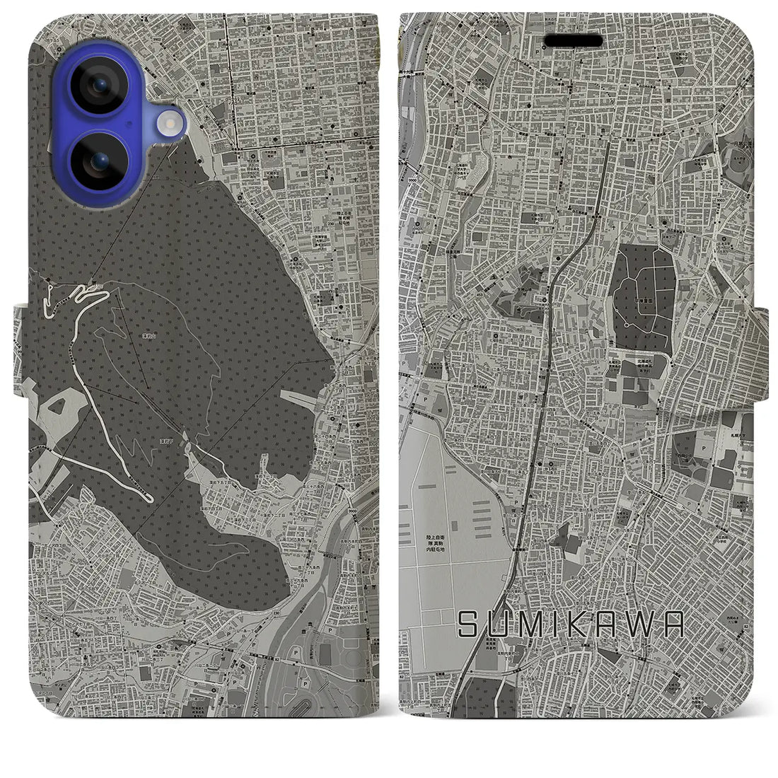 【澄川(北海道)】地図柄iPhoneケース(手帳タイプ)モノトーン・iPhone 16 Pro Max 用
