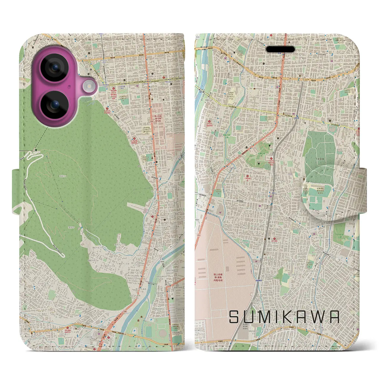 【澄川(北海道)】地図柄iPhoneケース(手帳タイプ)ナチュラル・iPhone 16 Pro 用