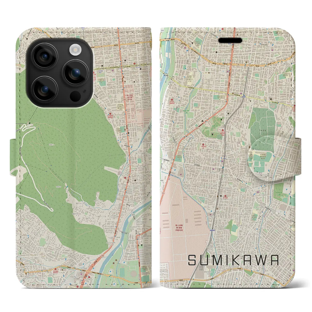 【澄川(北海道)】地図柄iPhoneケース(手帳タイプ)ナチュラル・iPhone 16 用