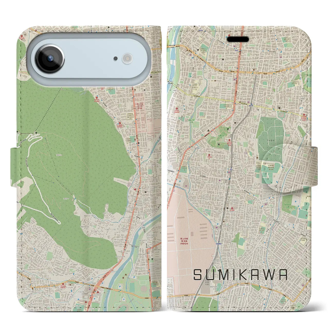 【澄川(北海道)】地図柄iPhoneケース(手帳タイプ)ナチュラル・iPhone 17 Pro Max 用