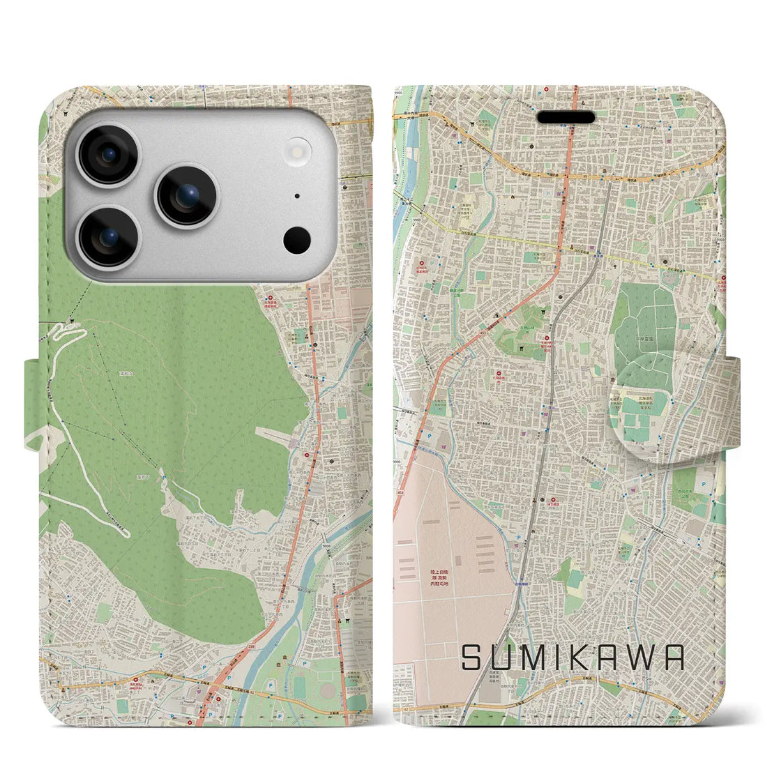 【澄川(北海道)】地図柄iPhoneケース(手帳タイプ)モノトーン・iPhone 17 Pro Max 用