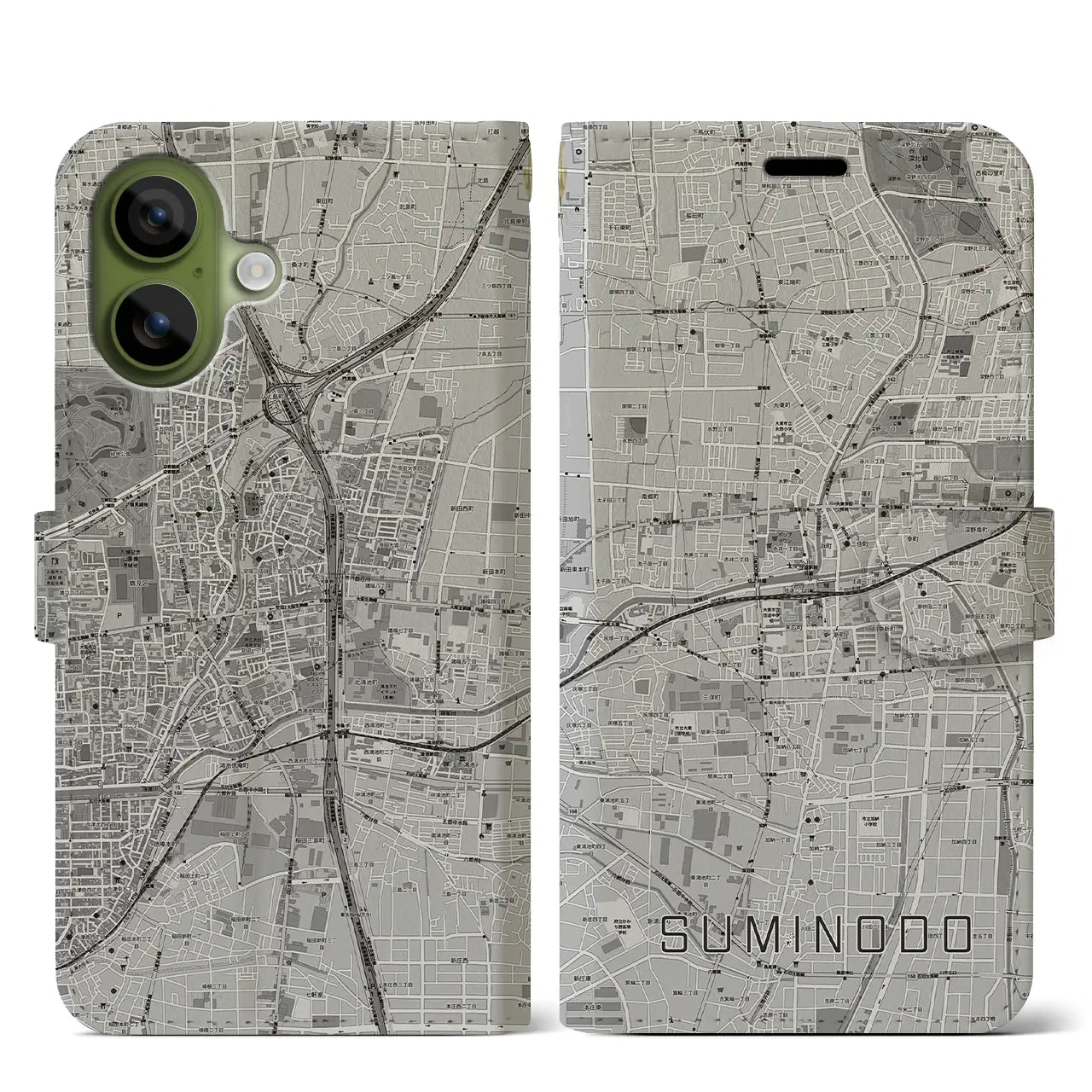 【住道(大阪府)】地図柄iPhoneケース(手帳タイプ)