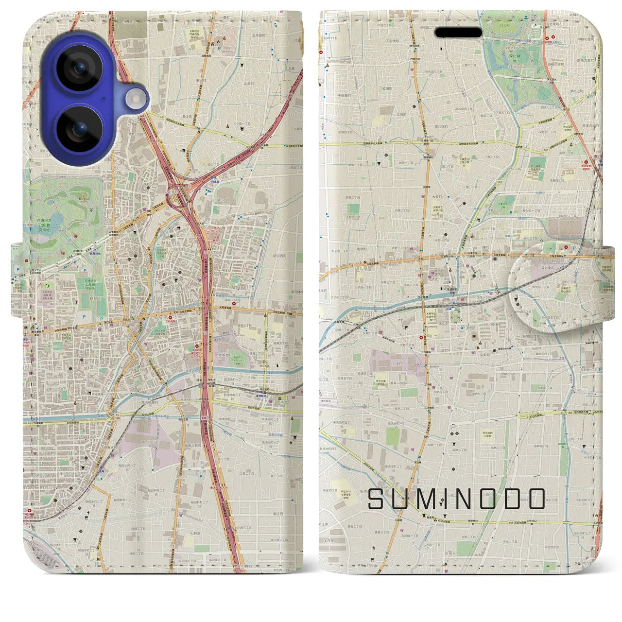 【住道(大阪府)】地図柄iPhoneケース(手帳タイプ)ナチュラル・iPhone 16 Pro Max 用