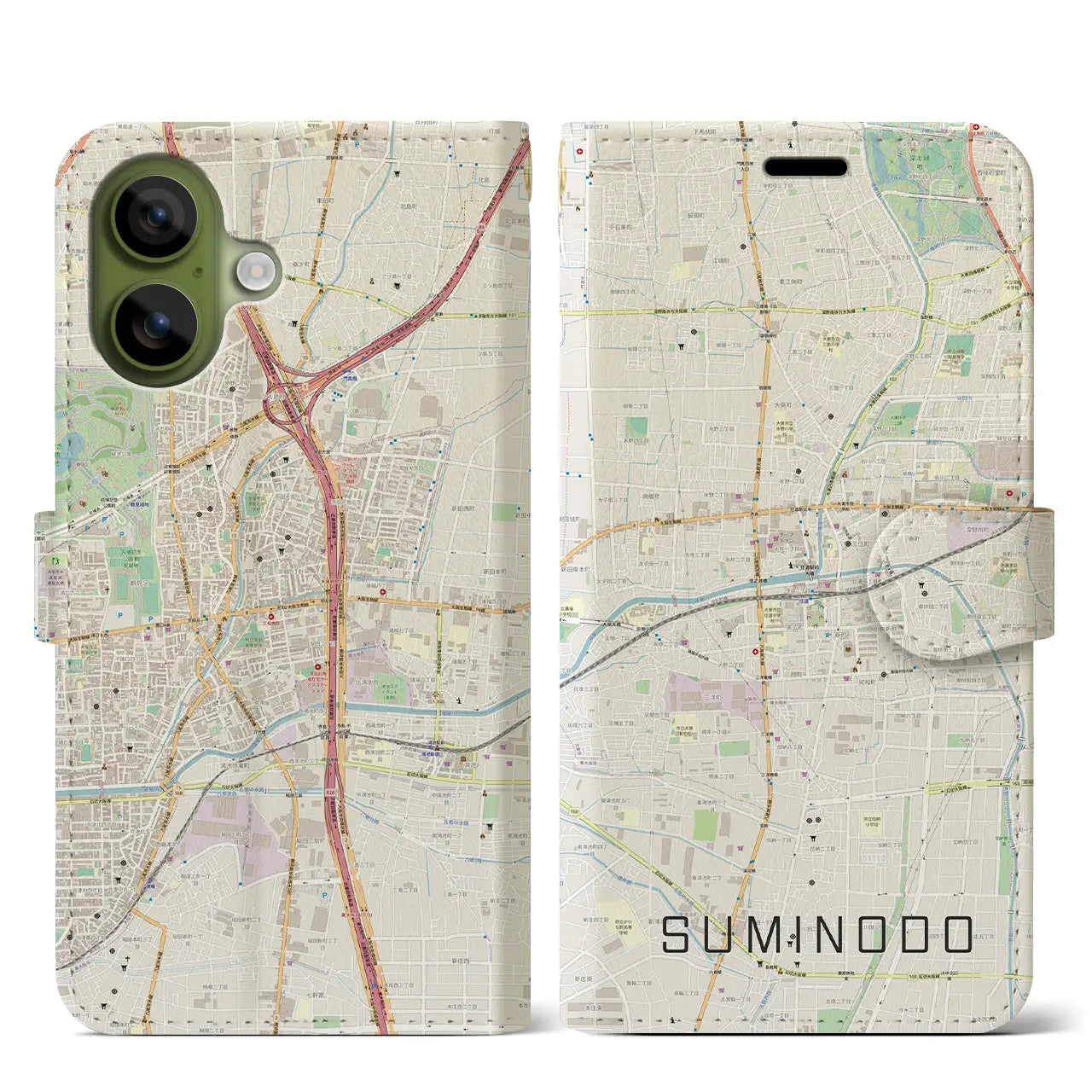 【住道(大阪府)】地図柄iPhoneケース(手帳タイプ)